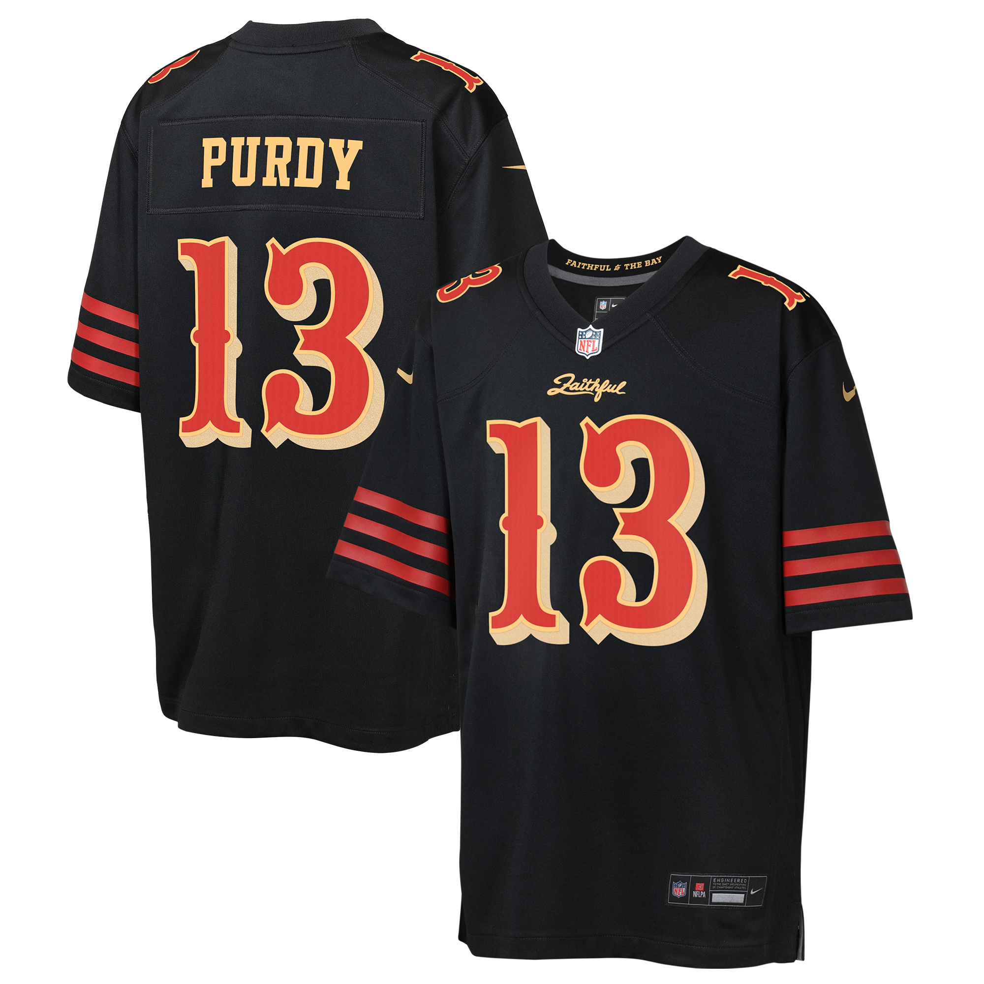San Francisco 49ers Nike Game Rivalry  Jersey - Black - Brock Purdy - Youth, , rebel_hi-res