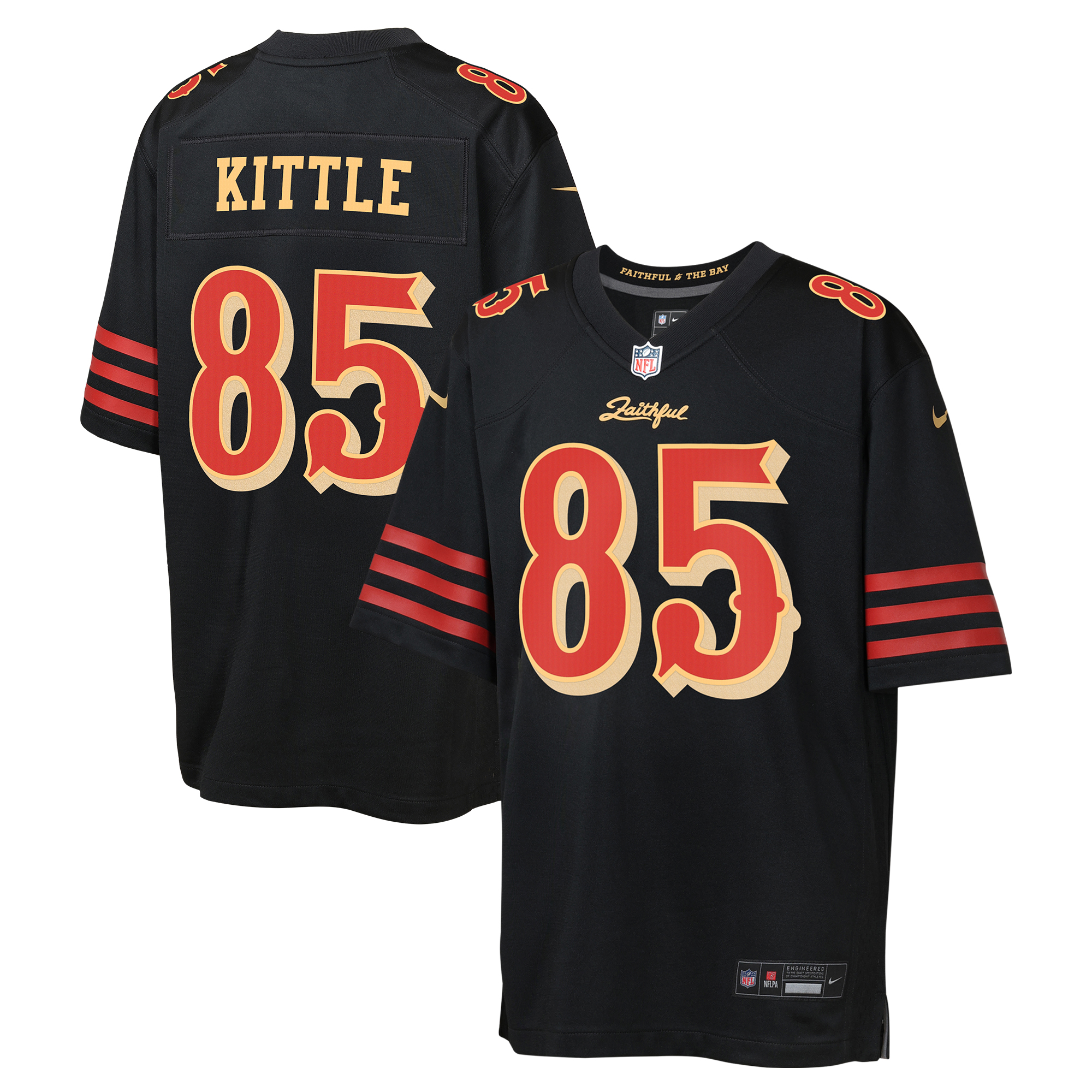 San Francisco 49ers Nike Game Rivalry  Jersey - Black - George Kittle - Youth, , rebel_hi-res