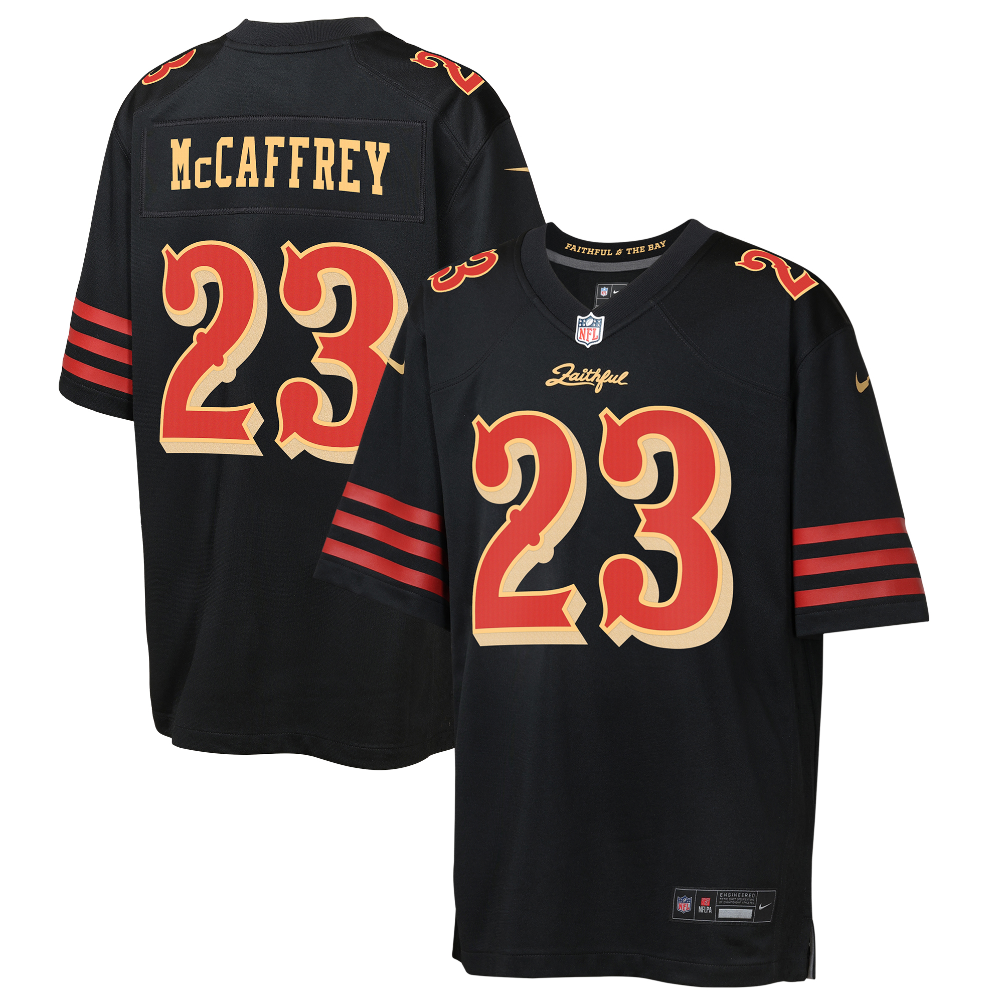 San Francisco 49ers Nike Game Rivalry  Jersey - Black - Christian McCaffrey - Youth, , rebel_hi-res