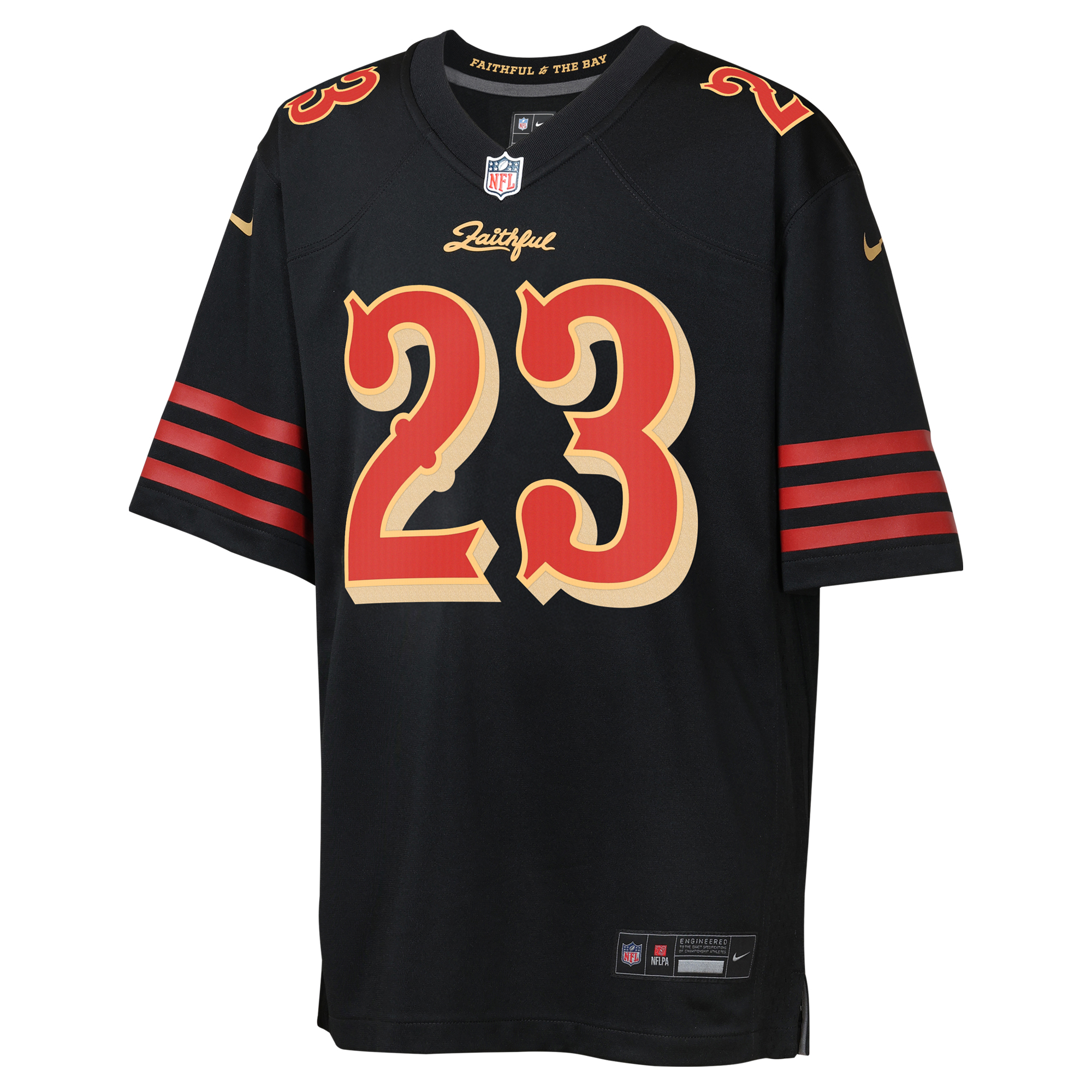 San Francisco 49ers Nike Game Rivalry  Jersey - Black - Christian McCaffrey - Youth, , rebel_hi-res