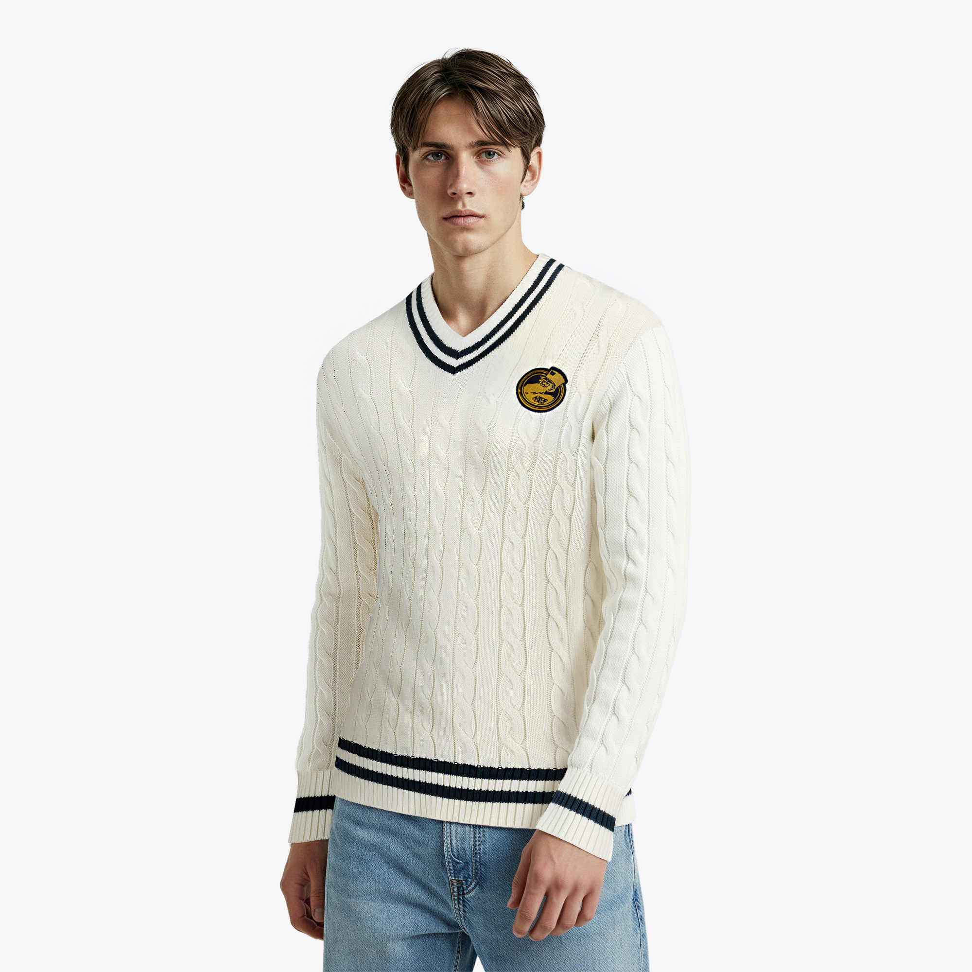Chelsea Pensioners Cable Knit Sweatshirt - White, , rebel_hi-res