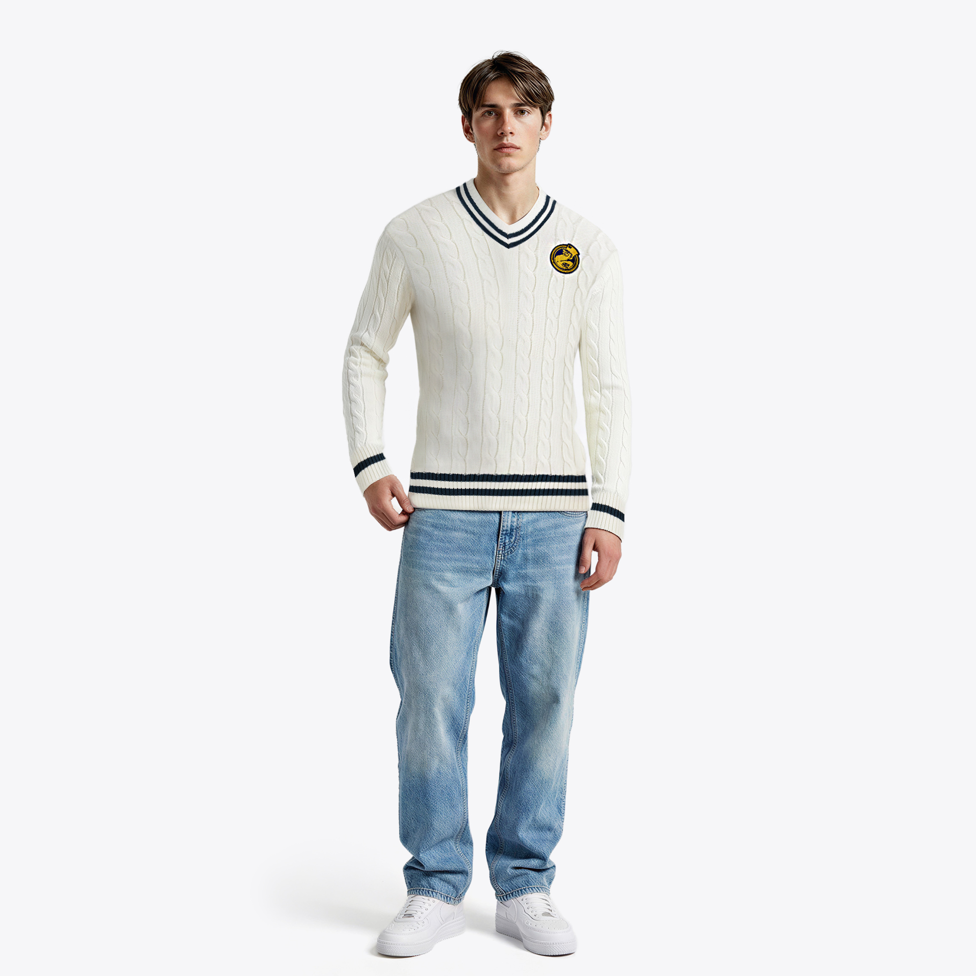 Chelsea Pensioners Cable Knit Sweatshirt - White, , rebel_hi-res