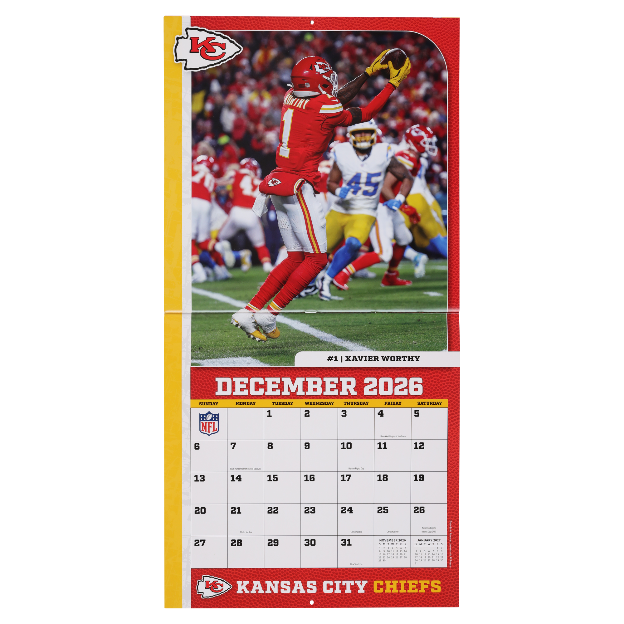 Kansas City Chiefs 2026 12x12 Team Wall Calendar, , rebel_hi-res