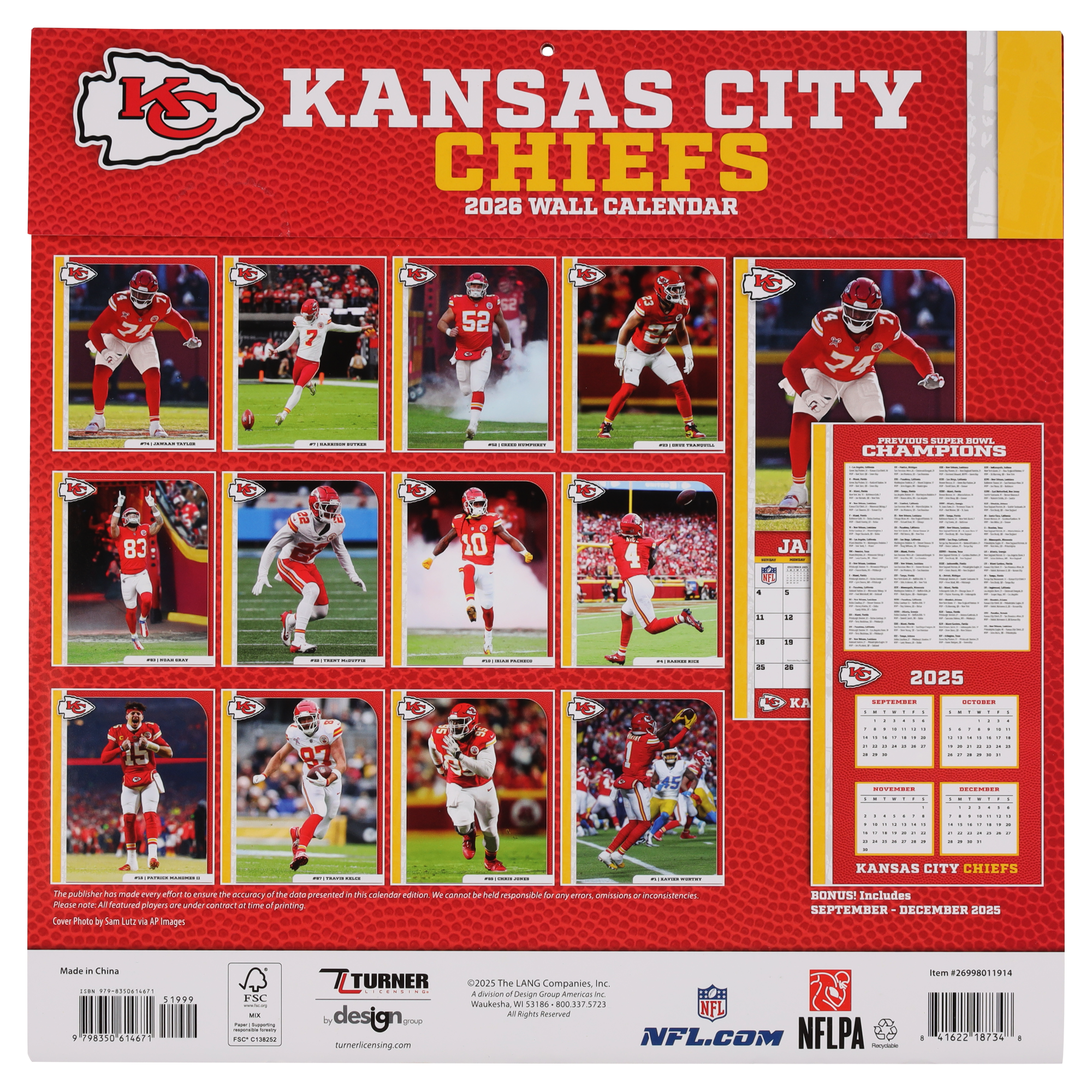 Kansas City Chiefs 2026 12x12 Team Wall Calendar, , rebel_hi-res
