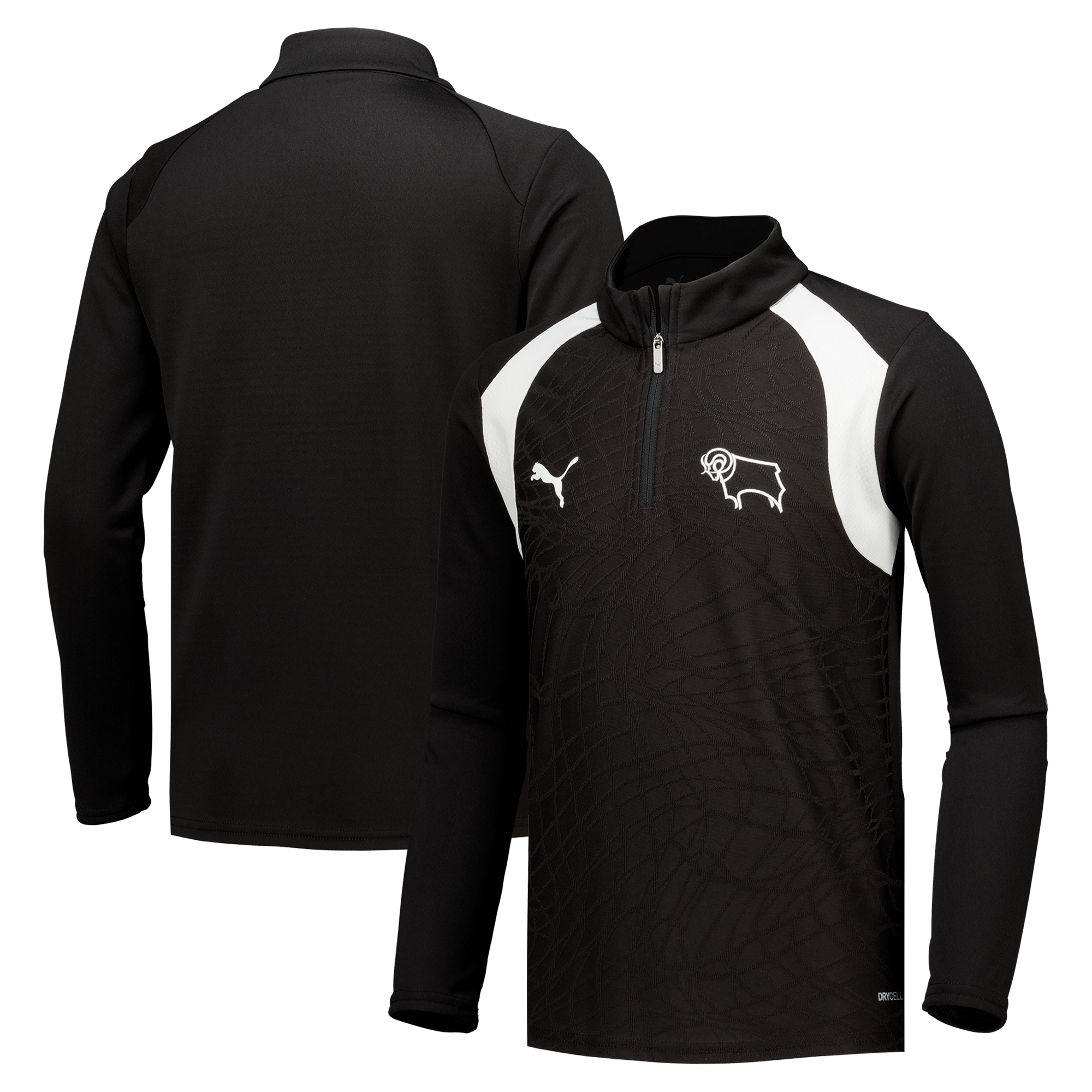 Derby County PUMA Training 1/4 Zip Top - Black - Kids, , rebel_hi-res