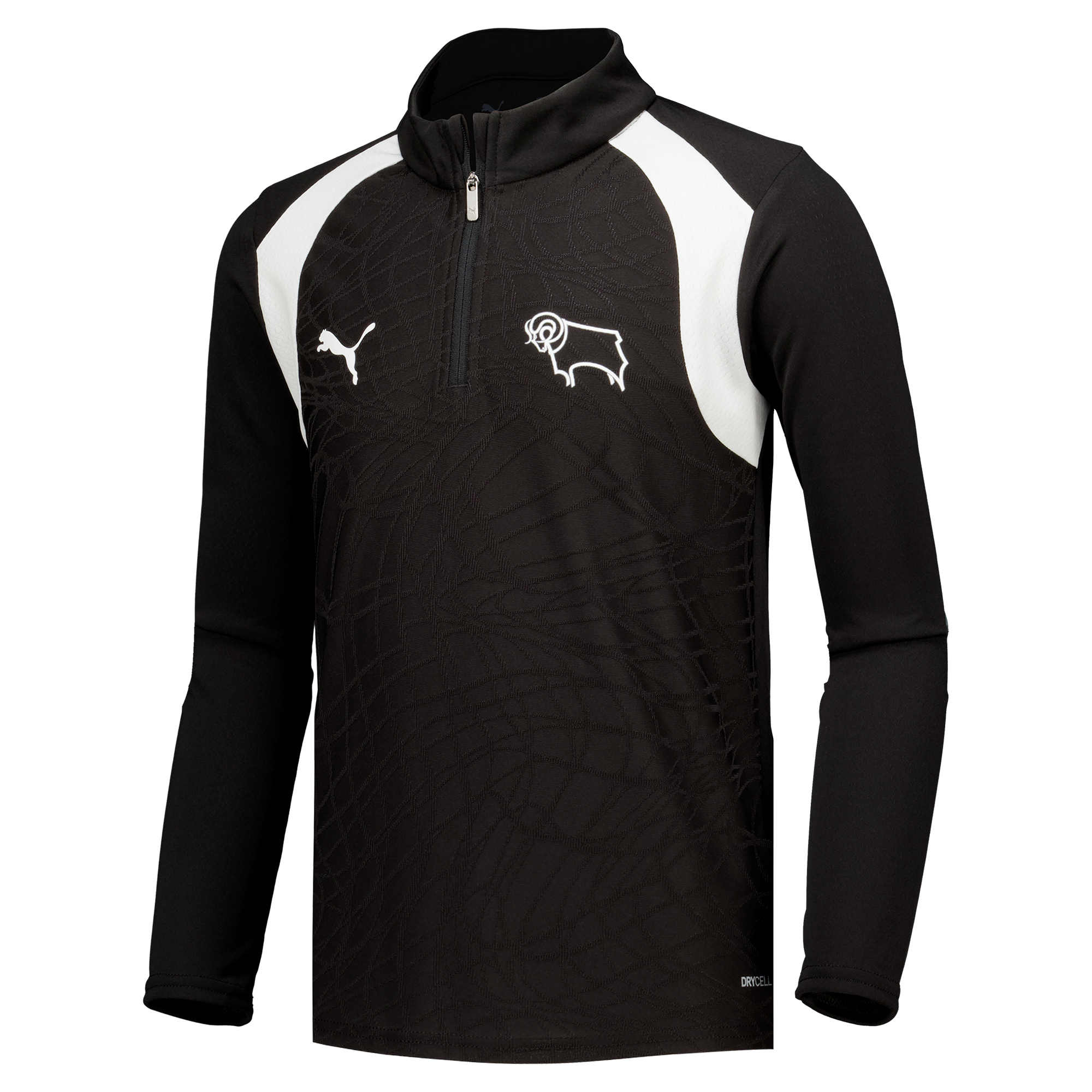 Derby County PUMA Training 1/4 Zip Top - Black - Kids, , rebel_hi-res