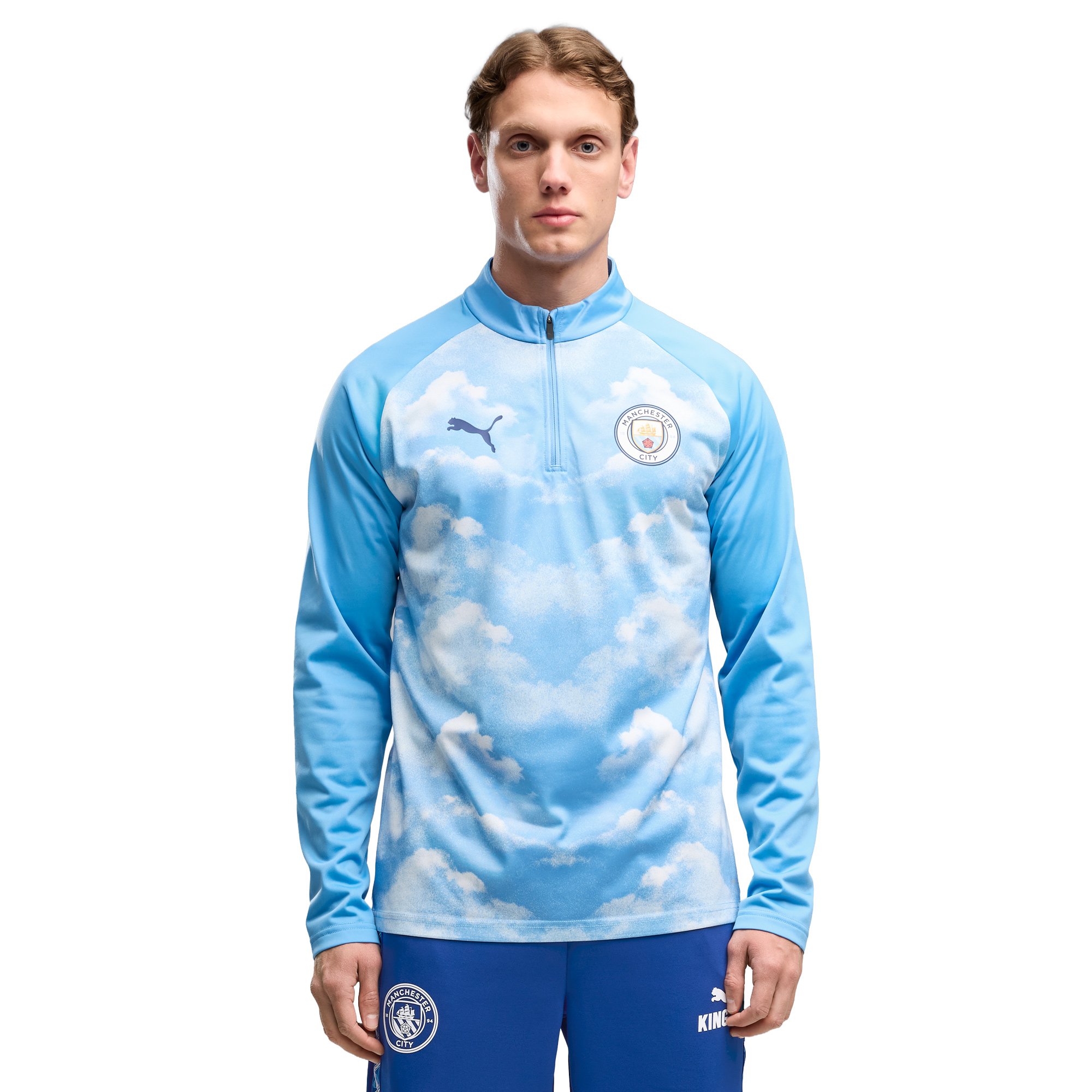 Manchester City Puma Warm Up 1/4 Zip Top - Blue, , rebel_hi-res