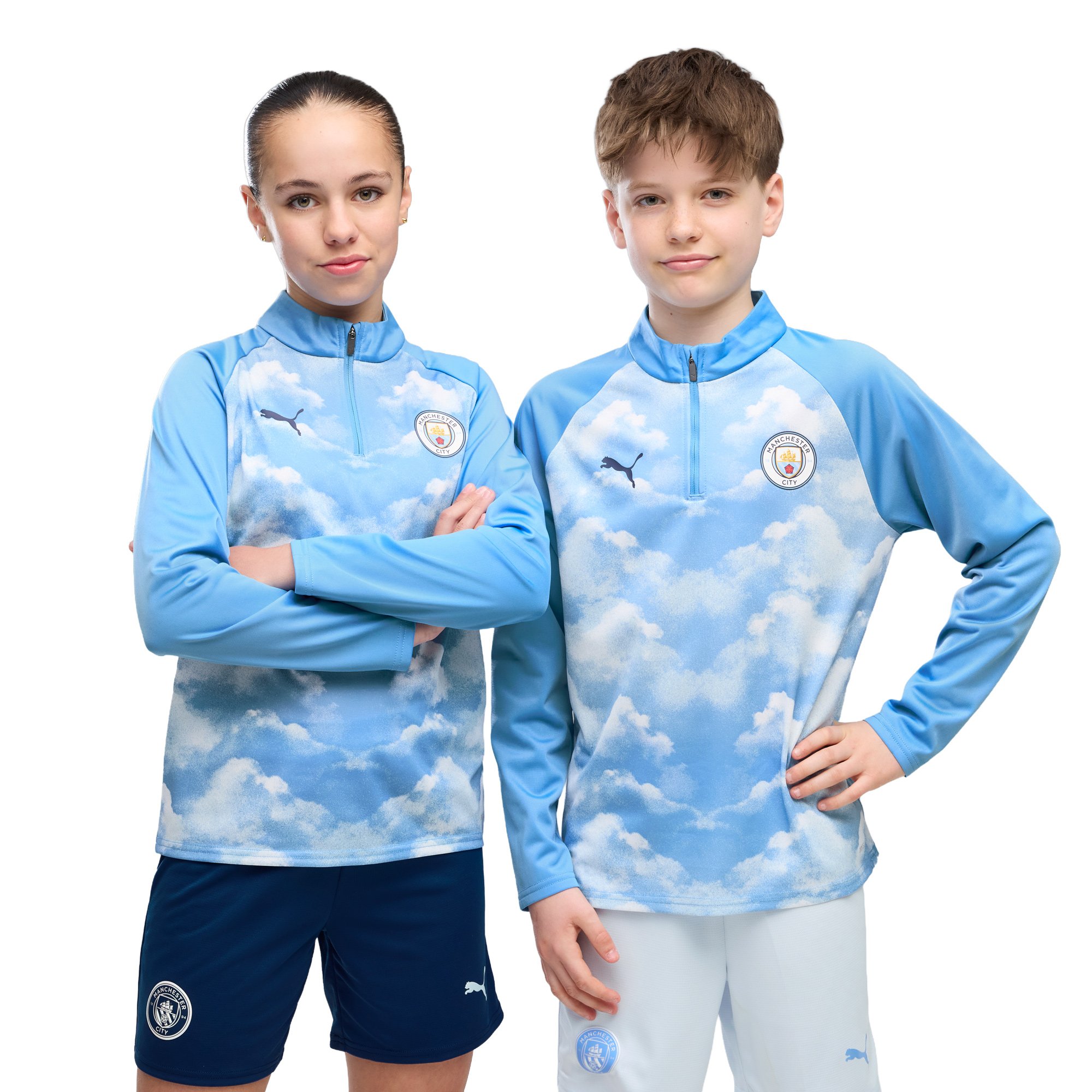 Manchester City Puma Warm Up 1/4 Zip - Blue - Kids, , rebel_hi-res