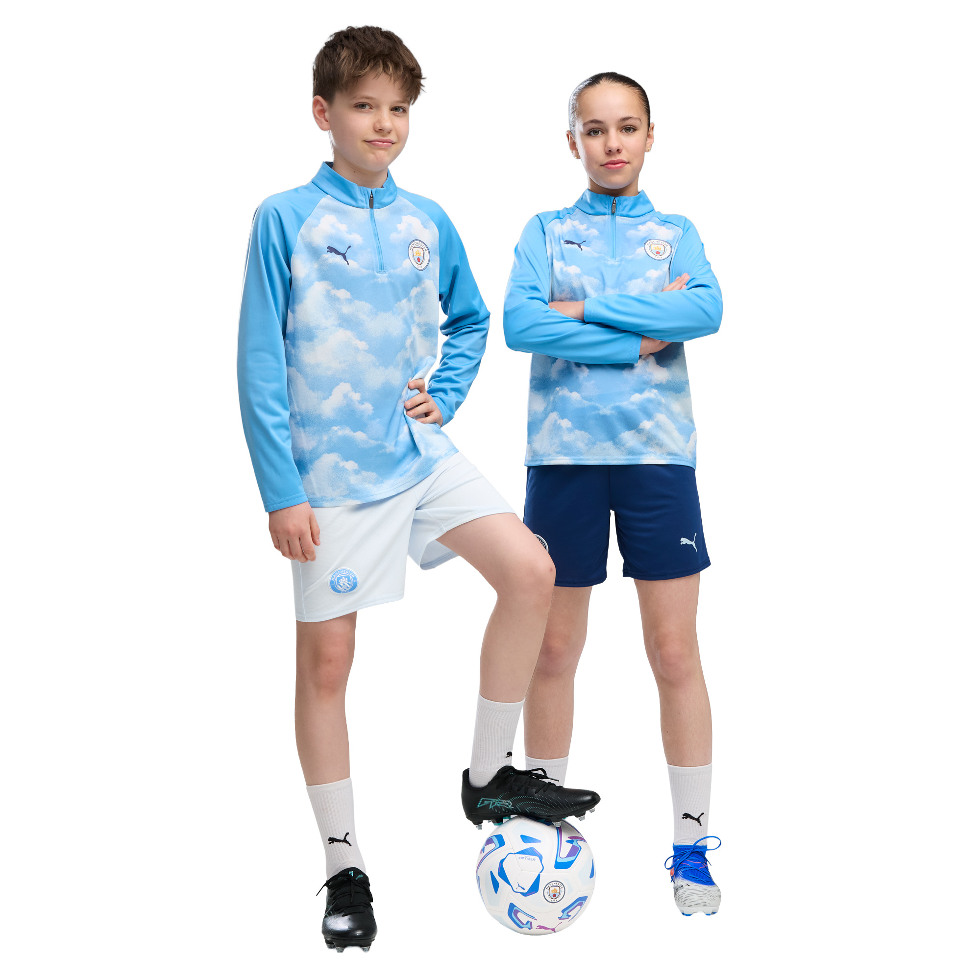 Manchester City Puma Warm Up 1/4 Zip - Blue - Kids, , rebel_hi-res