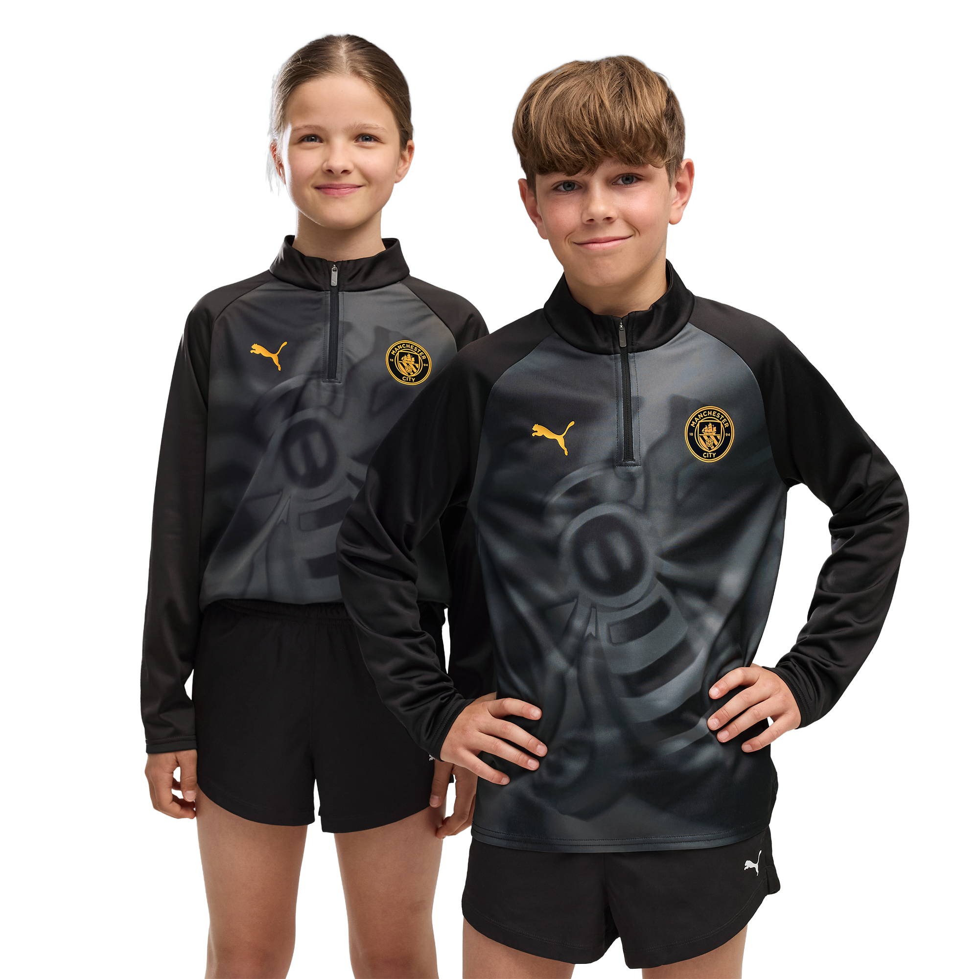 Manchester City Puma Warm Up 1/4 Zip Top - Black - Kids, , rebel_hi-res