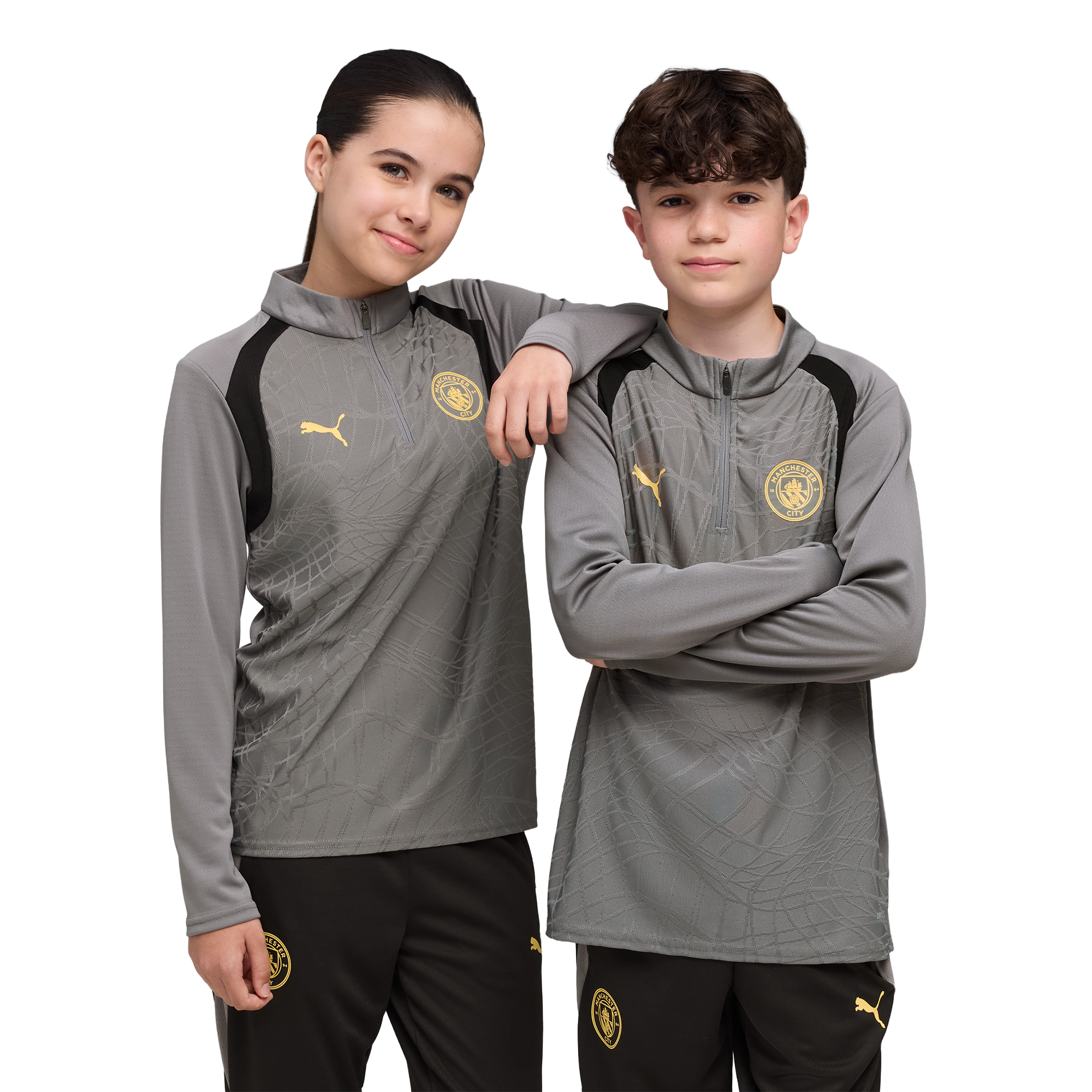 Manchester City Puma Training 1/4 Zip Top - Dark Grey - Kids, , rebel_hi-res