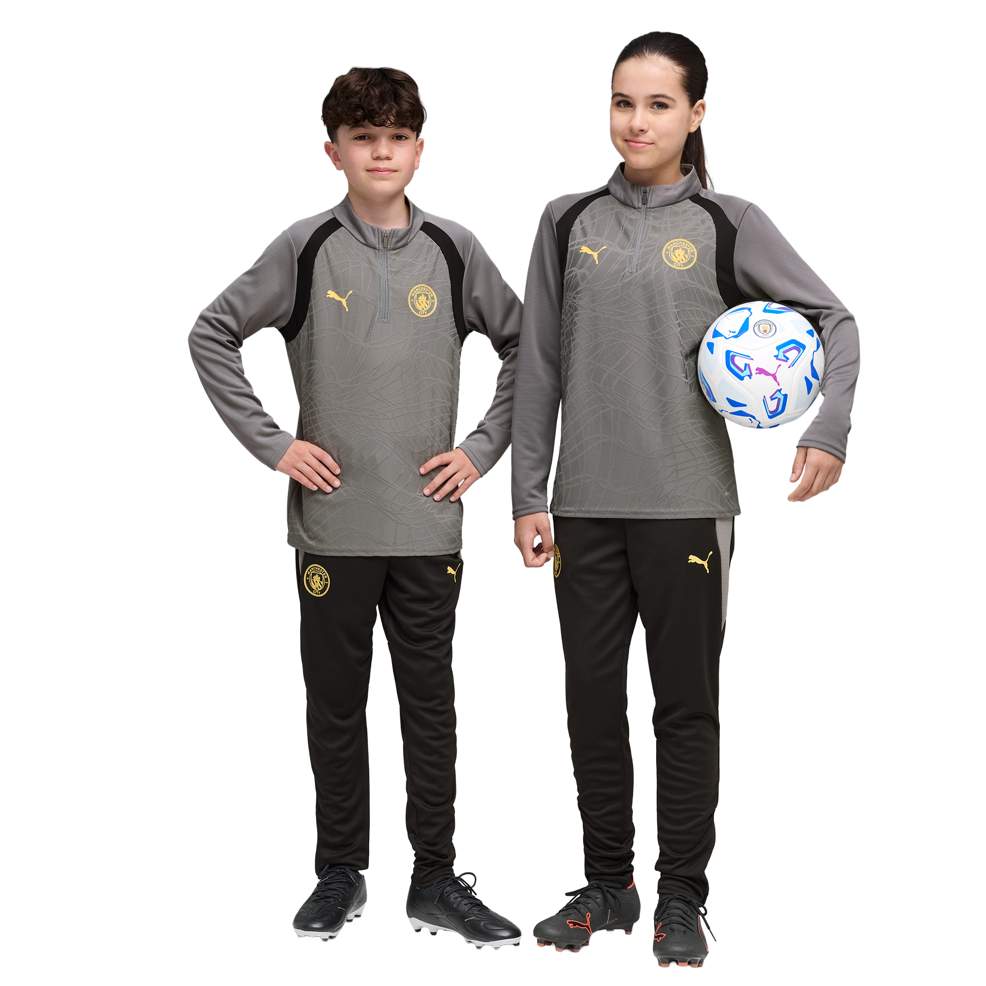 Manchester City Puma Training 1/4 Zip Top - Dark Grey - Kids, , rebel_hi-res
