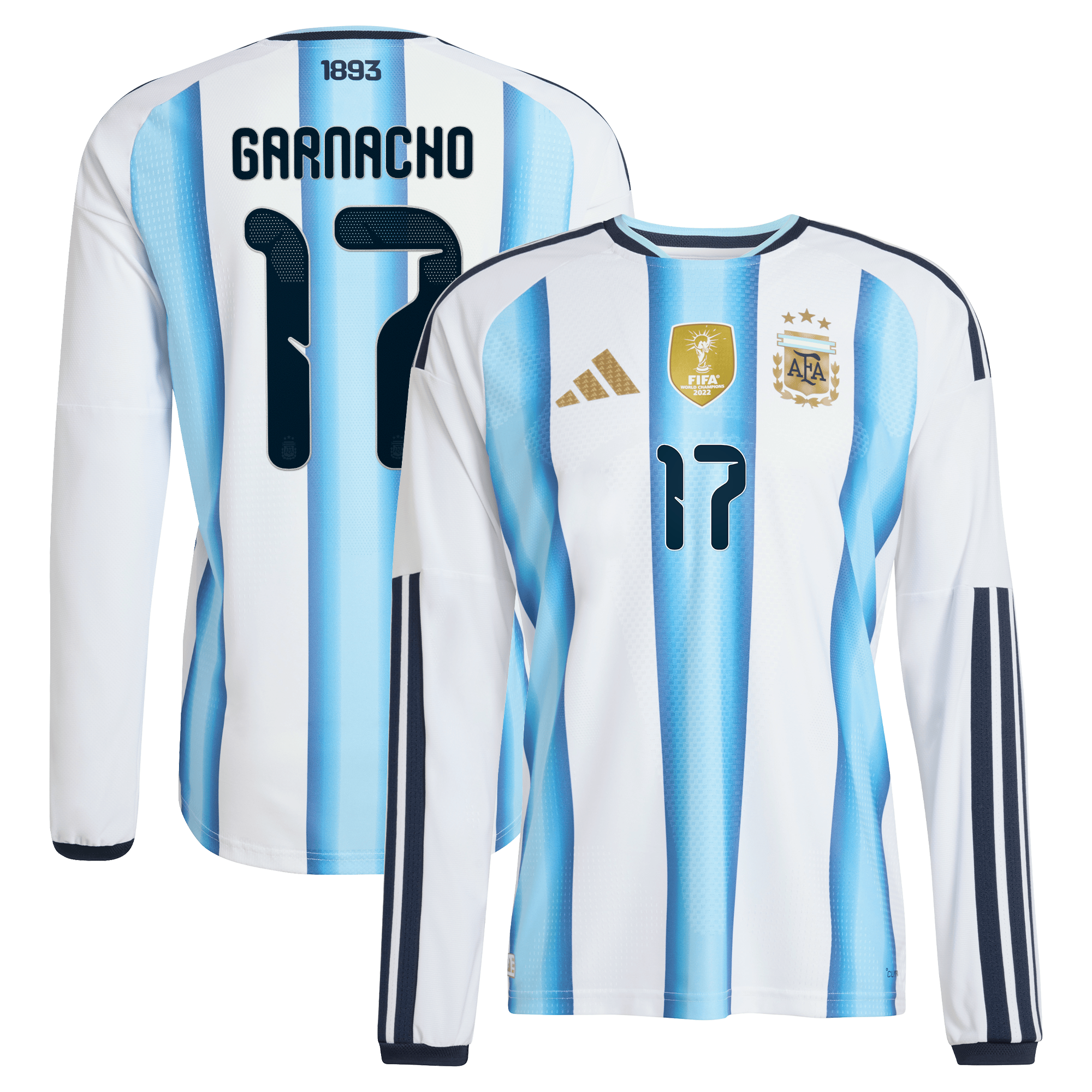 Argentina adidas Home Authentic Shirt 2026 - Long sleeve with Garnacho 17 printing, , rebel_hi-res