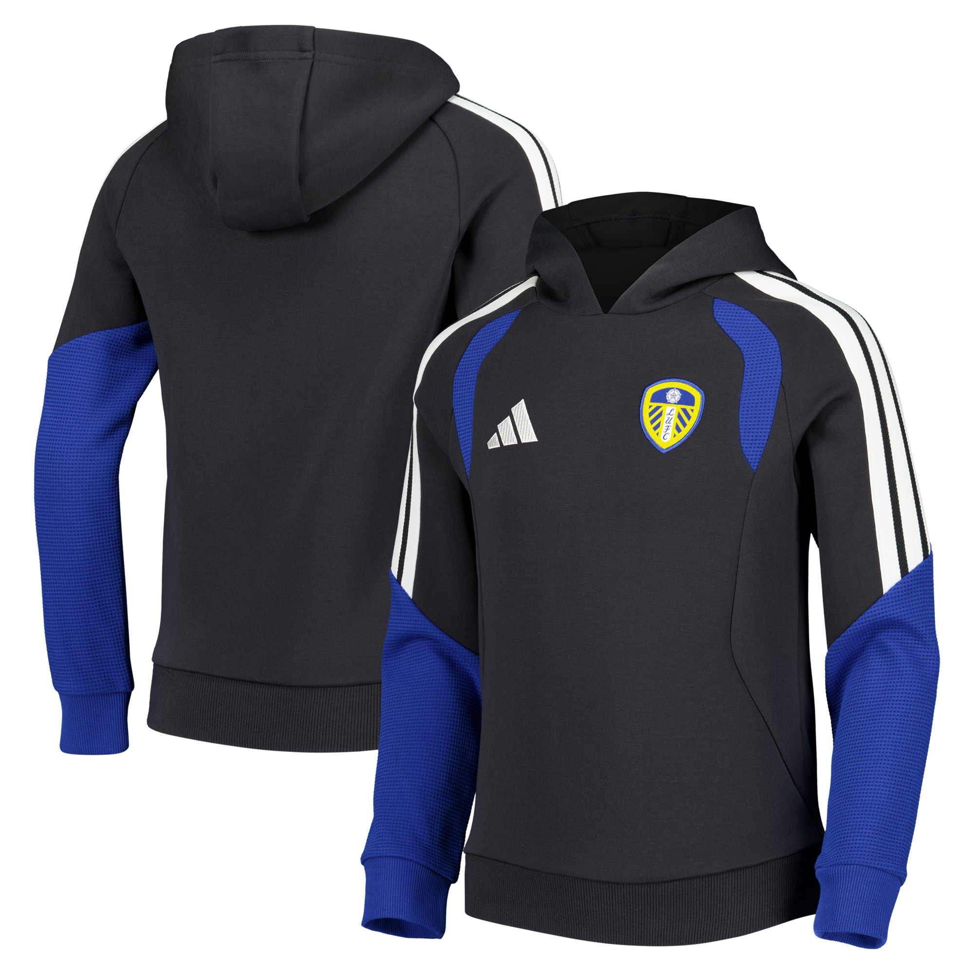 Leeds United adidas Training Hoodie - Dark Grey - Kids, , rebel_hi-res