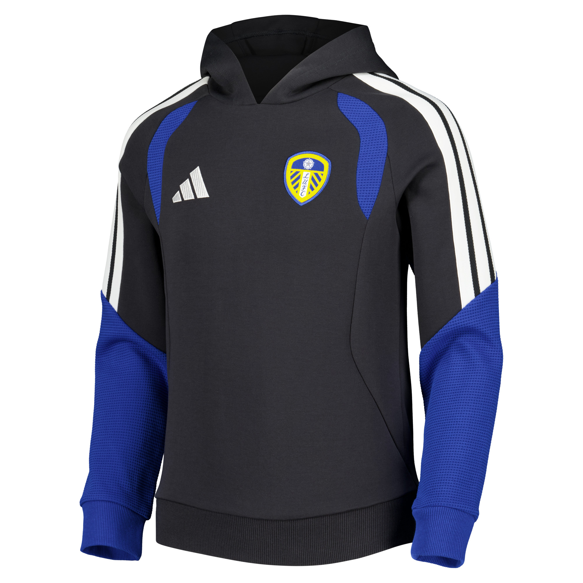 Leeds United adidas Training Hoodie - Dark Grey - Kids, , rebel_hi-res