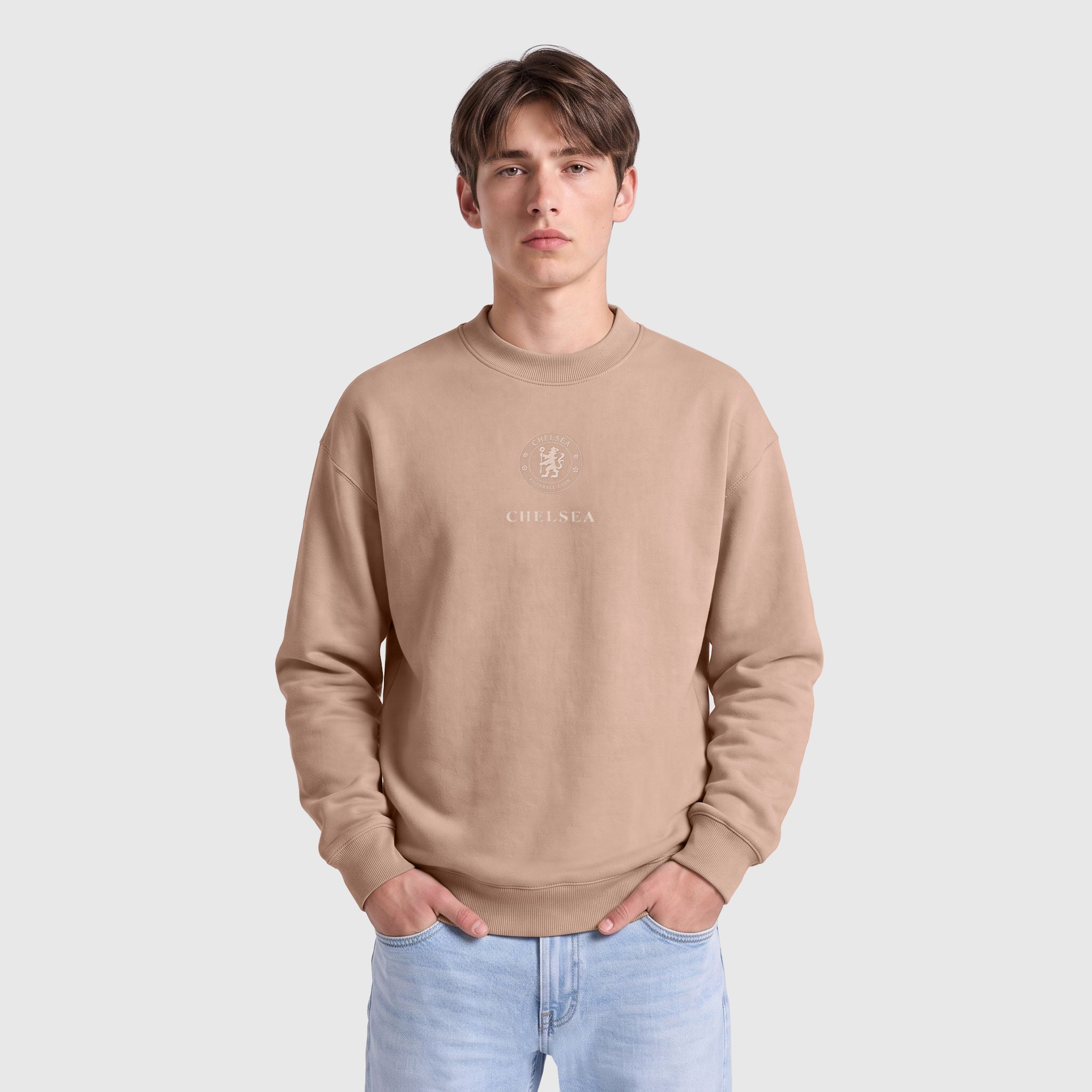 Chelsea Oversized French Terry Crew Sweatshirt - Warm Taupe, , rebel_hi-res