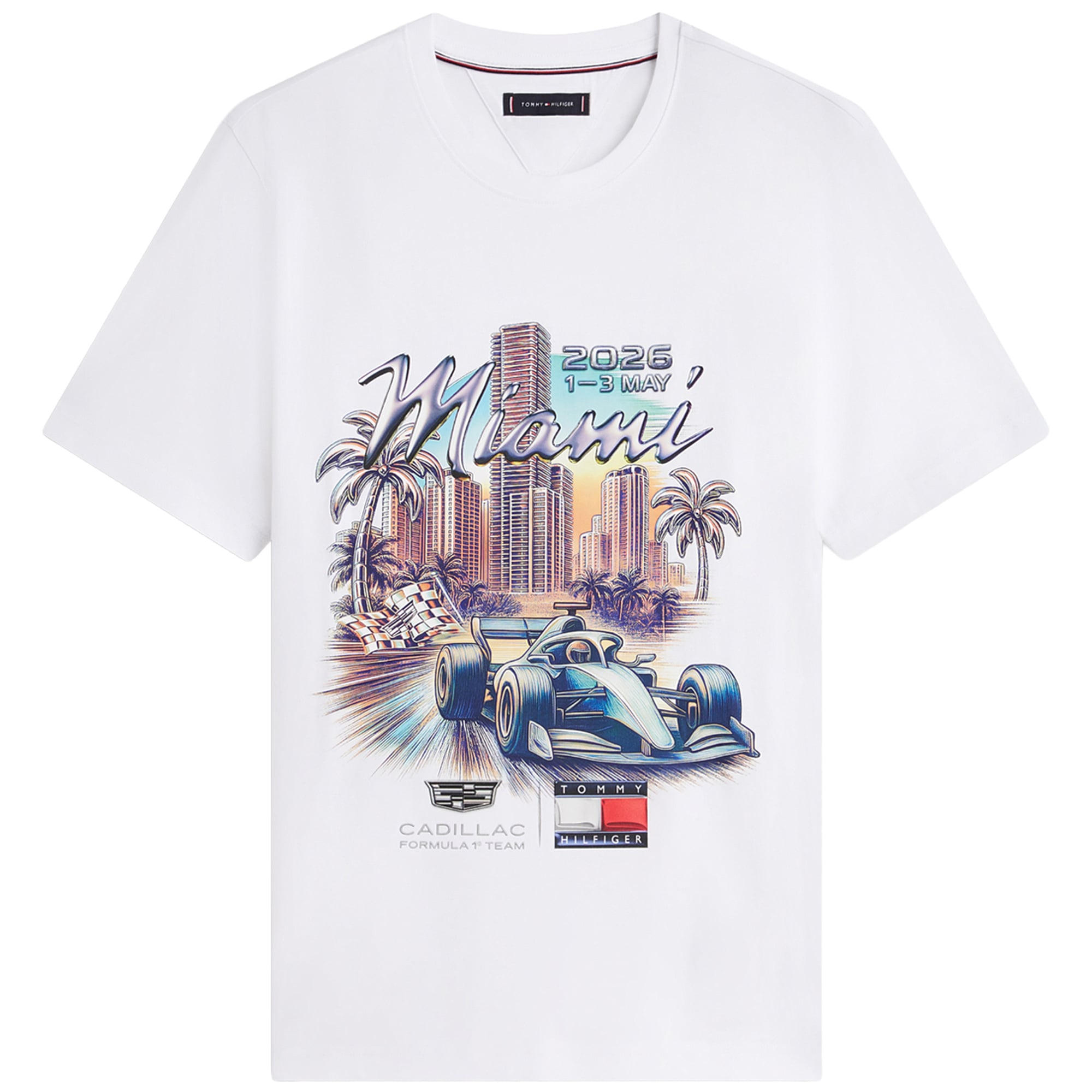 Cadillac Tommy Hilfiger Special Edition Miami Graphic T-Shirt - White - Unisex, , rebel_hi-res