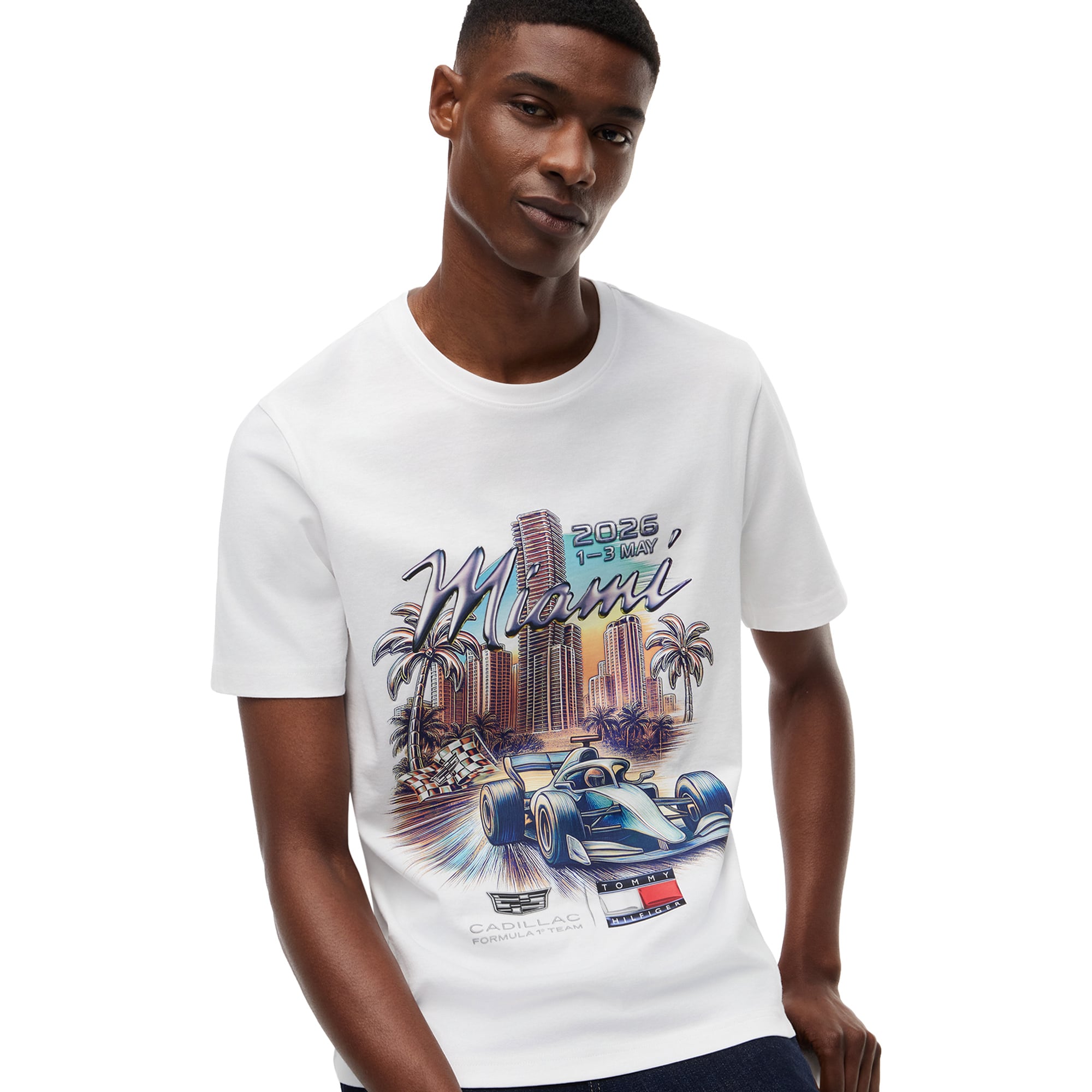 Cadillac Tommy Hilfiger Special Edition Miami Graphic T-Shirt - White - Unisex, , rebel_hi-res