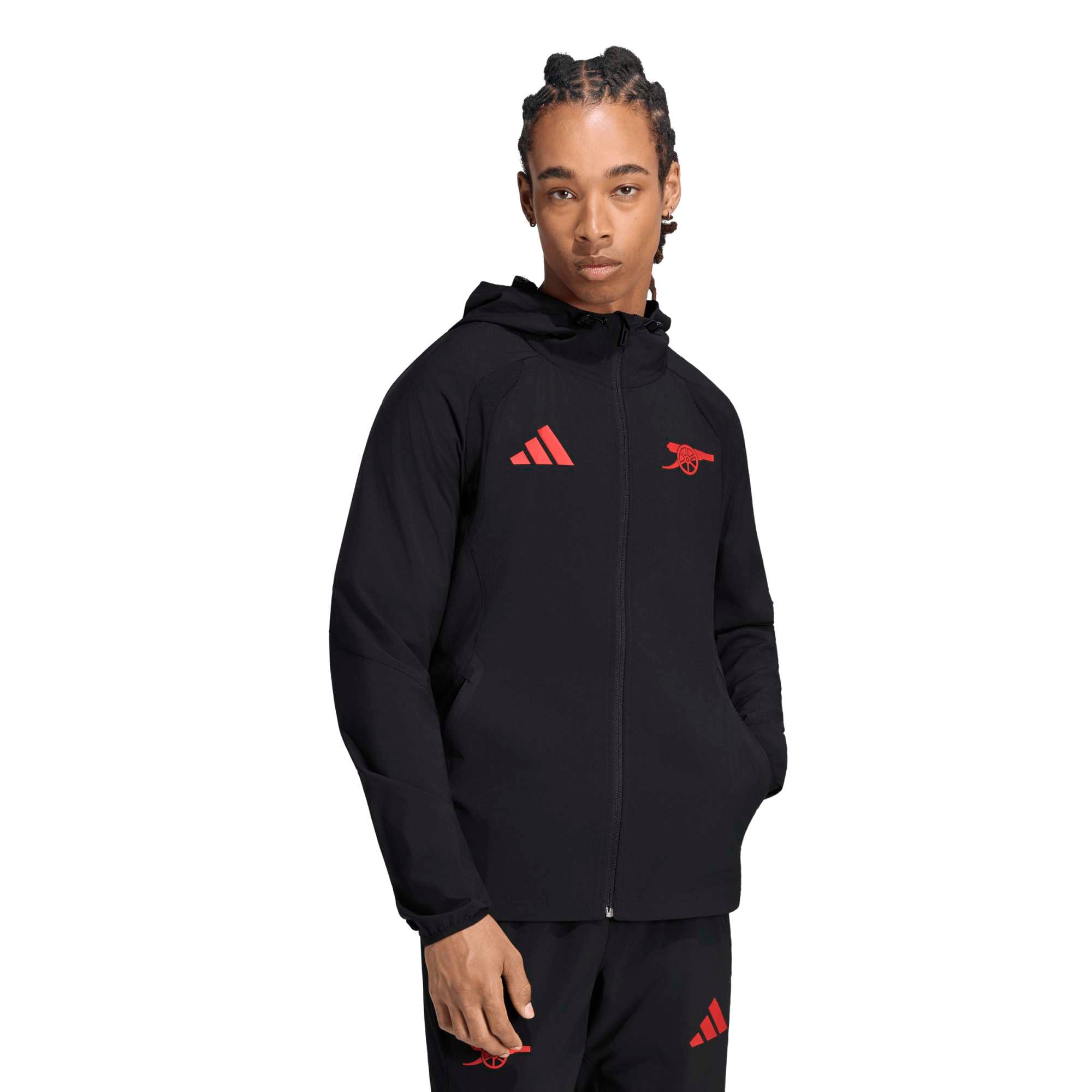 Arsenal adidas Tiro Travel Full Zip Windbreaker - Black