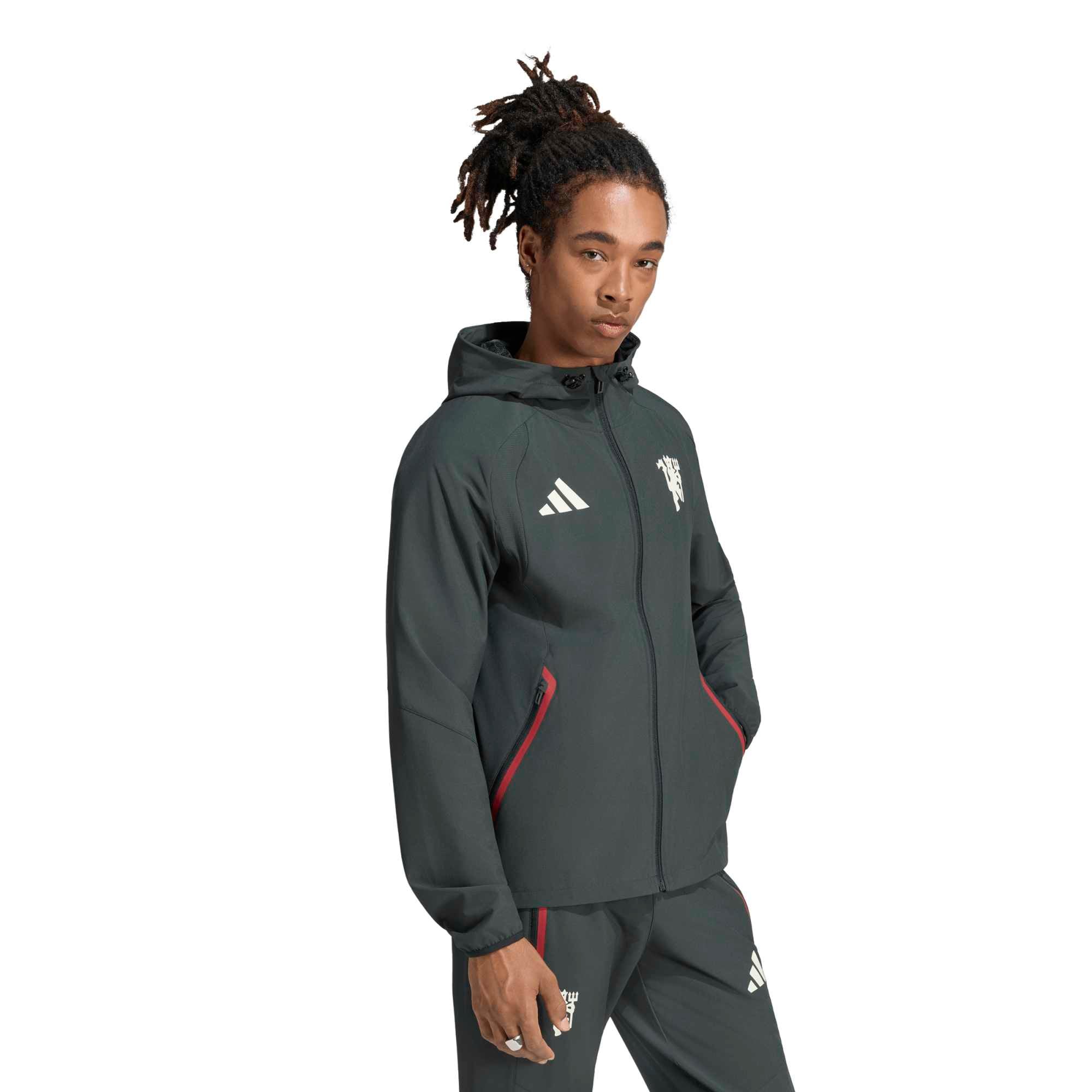 Manchester United adidas Tiro Travel Full Zip Windbreaker - Black