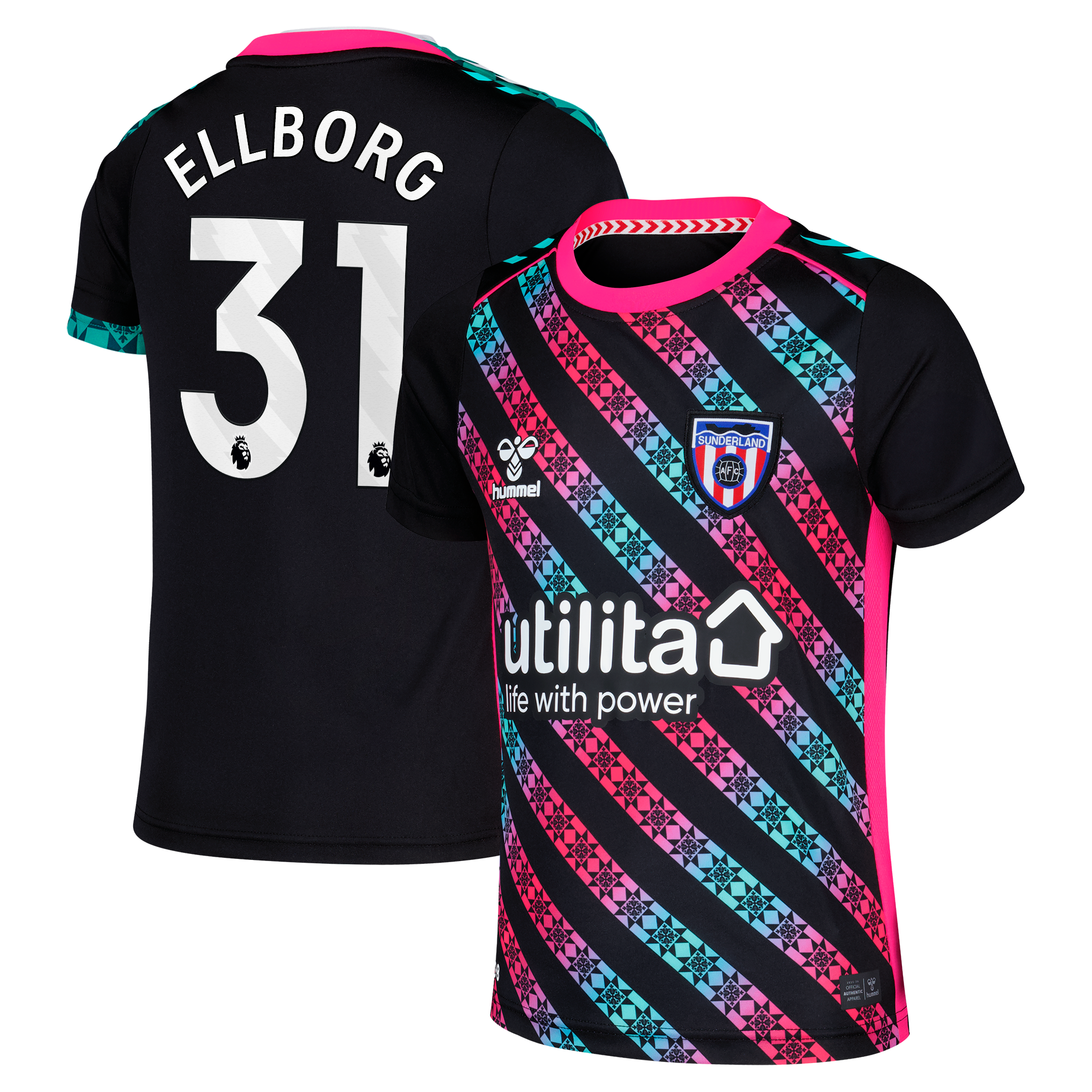 Sunderland Hummel Goalkeeper Shirt 2025-26 - Kids with Ellborg 31 printing, , rebel_hi-res