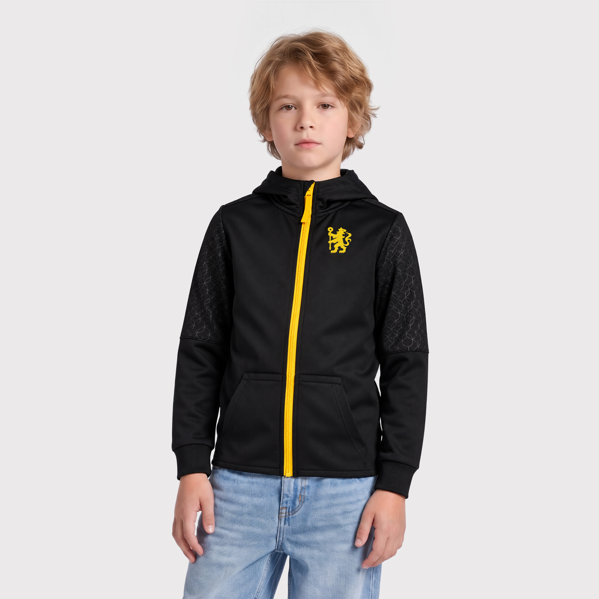 Chelsea Motion Full Zip Hoodie - Black/Gold - Kids, , rebel_hi-res