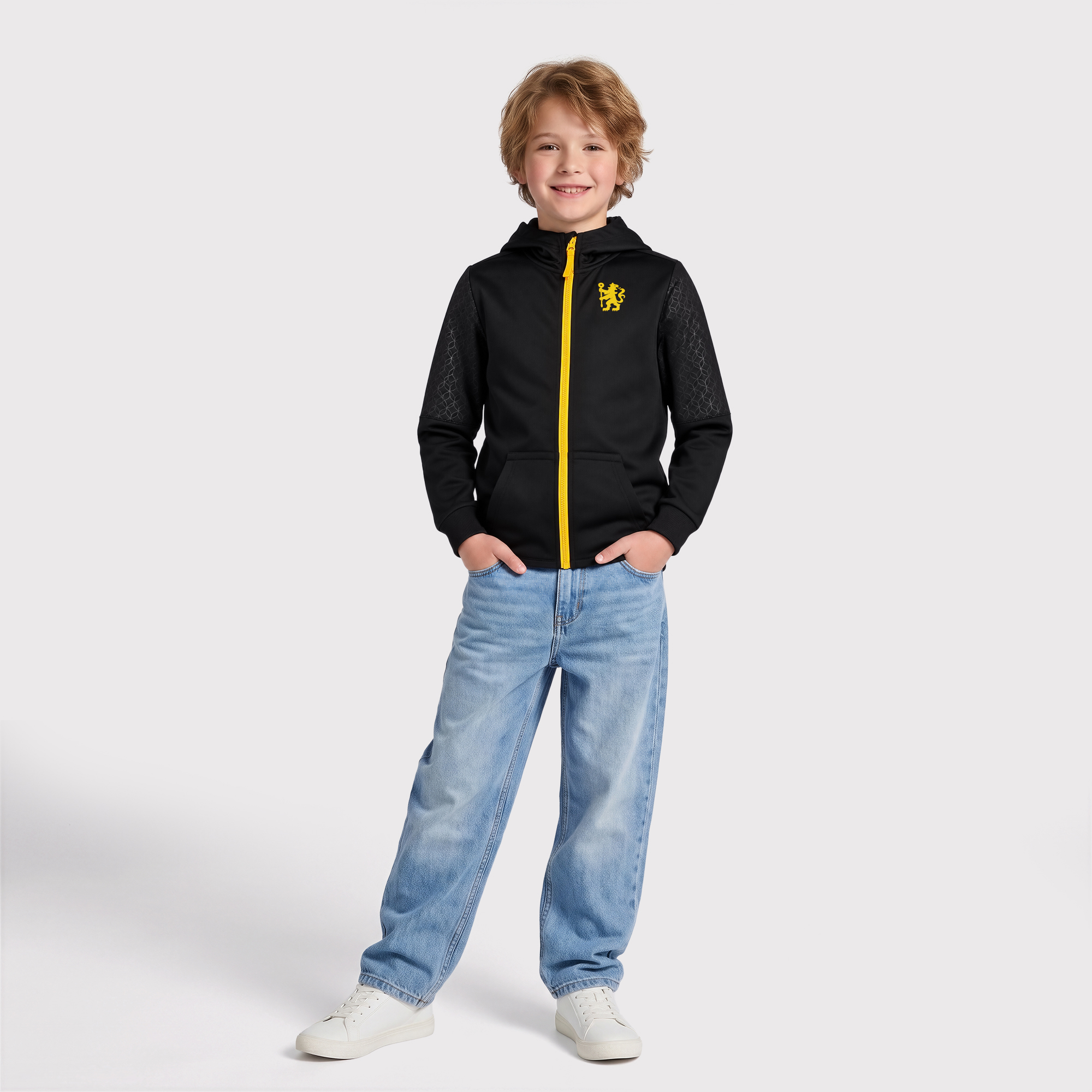 Chelsea Motion Full Zip Hoodie - Black/Gold - Kids, , rebel_hi-res