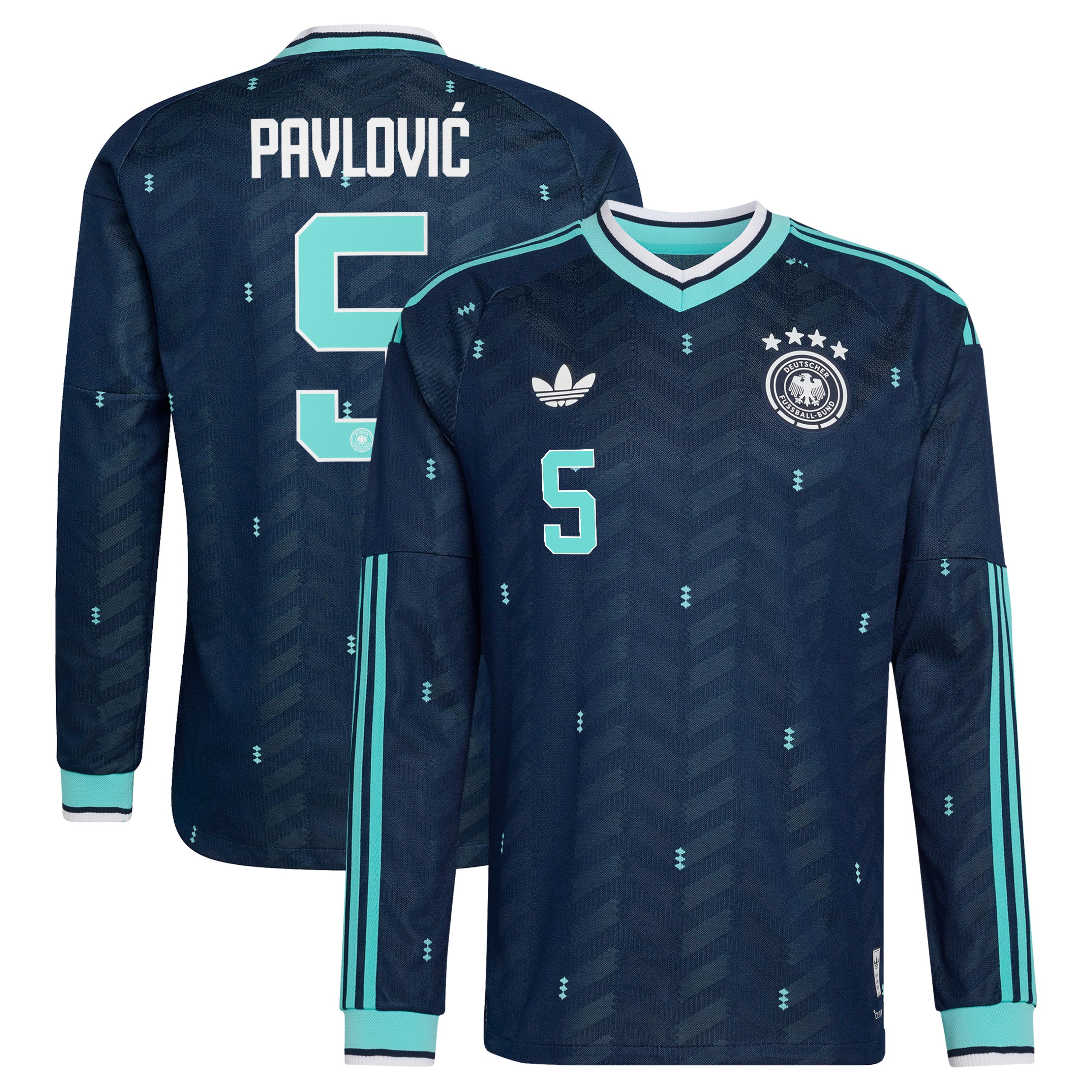 Germany National Team adidas Away Authentic Shirt 2026 - Long Sleeve with Pavlović 5 printing