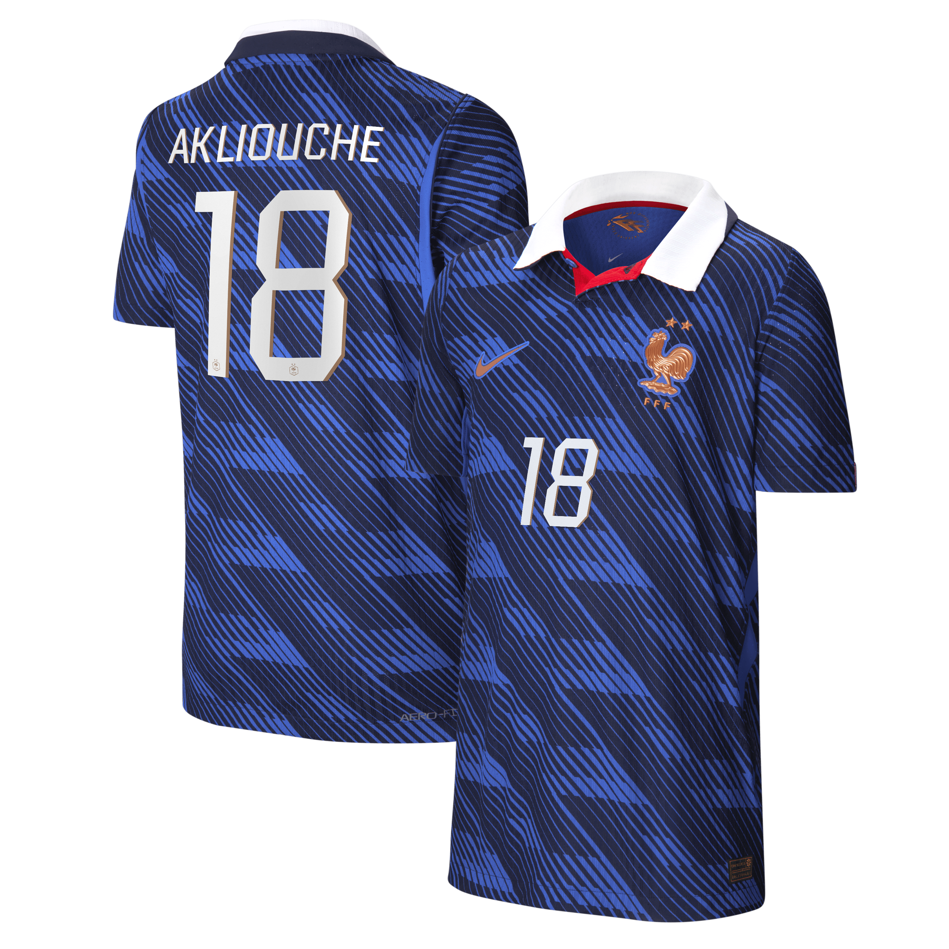 France Nike Aero-Fit Home Match Shirt 2026 - Kids with Akliouche 18 printing, , rebel_hi-res