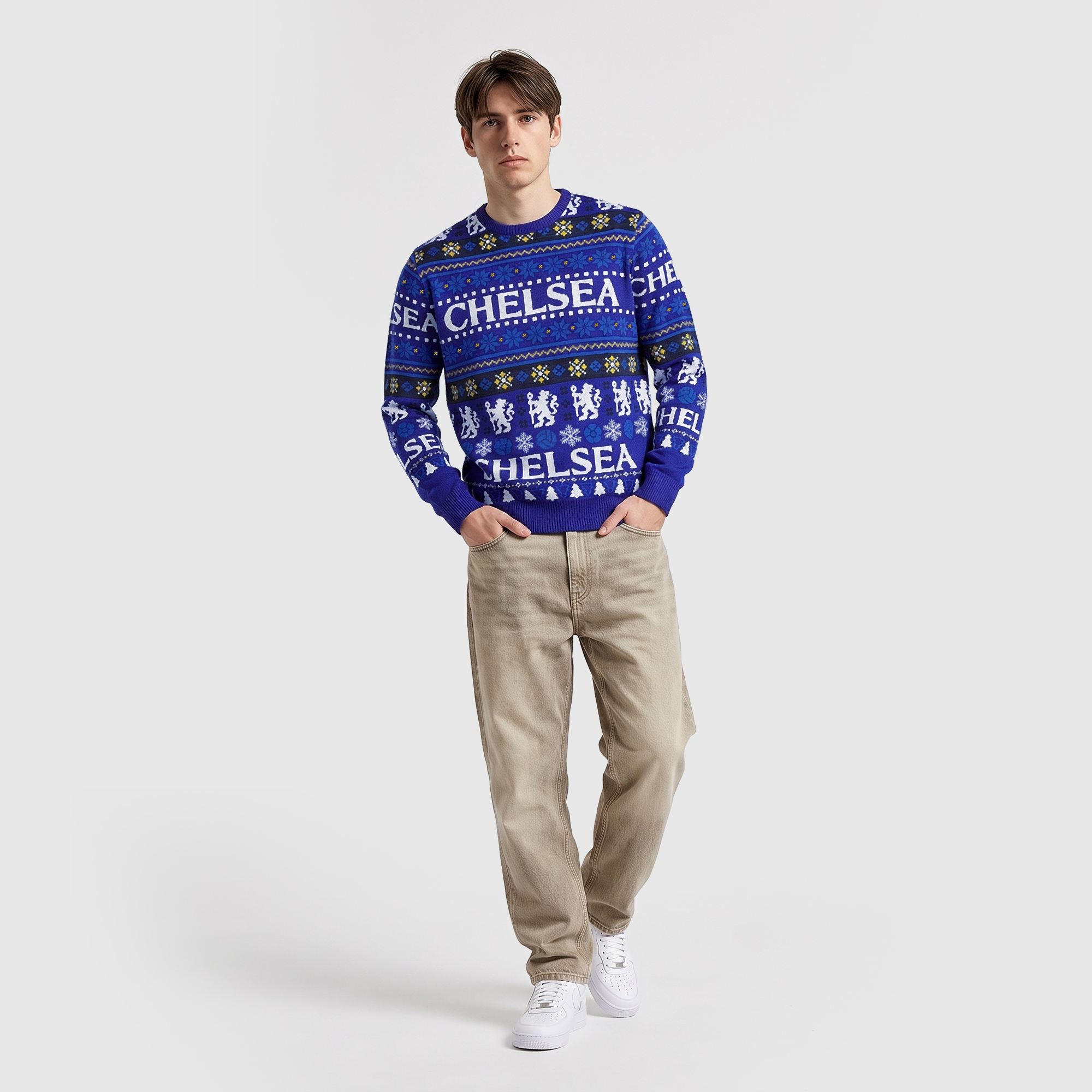 Chelsea Christmas Fairisle Jumper - Blue - Unisex, , rebel_hi-res