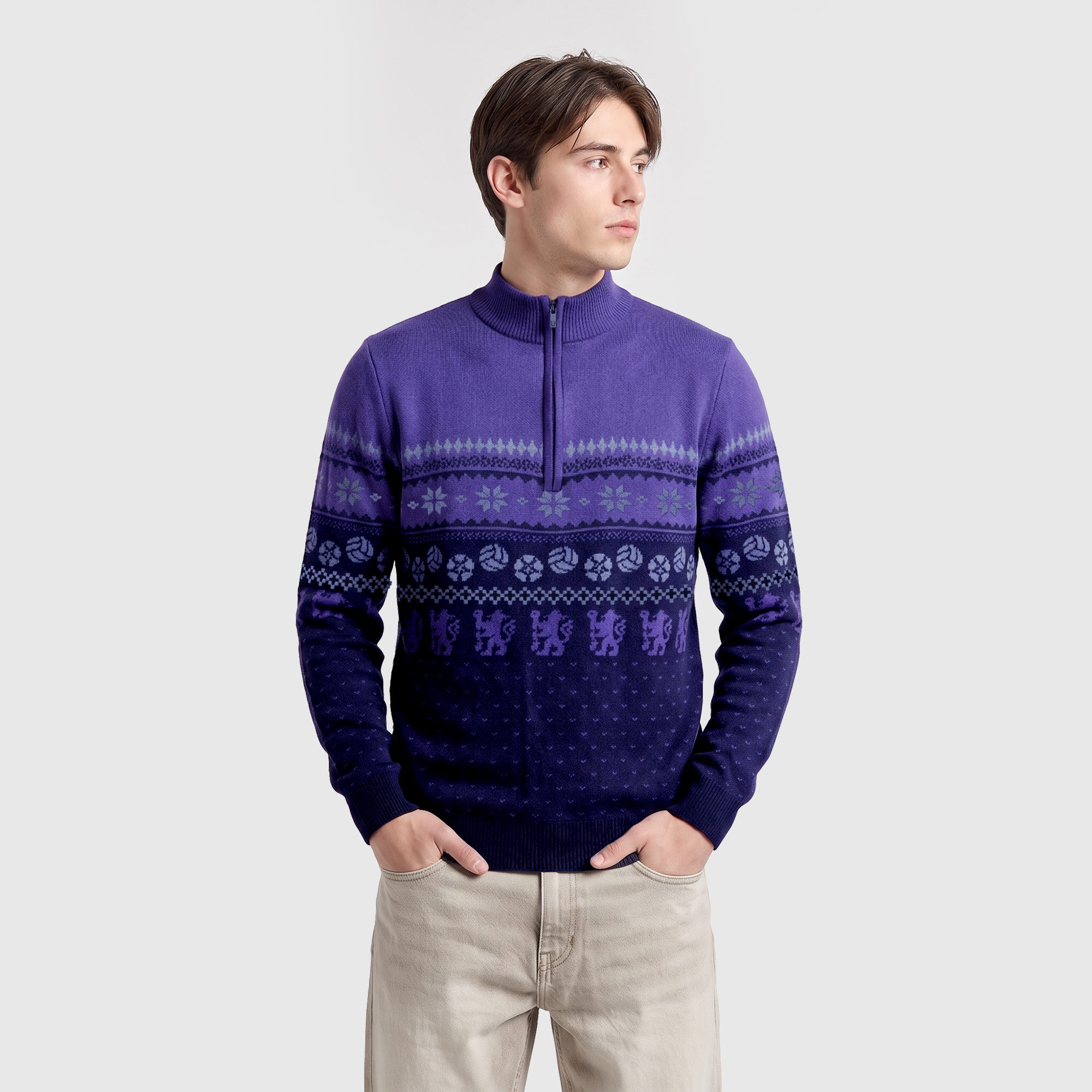Chelsea Christmas Premium 1/4 Zip Jumper - Navy - Unisex, , rebel_hi-res