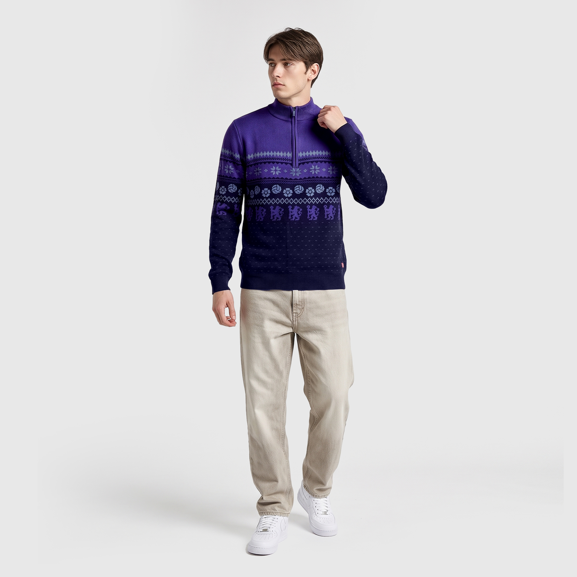 Chelsea Christmas Premium 1/4 Zip Jumper - Navy - Unisex, , rebel_hi-res