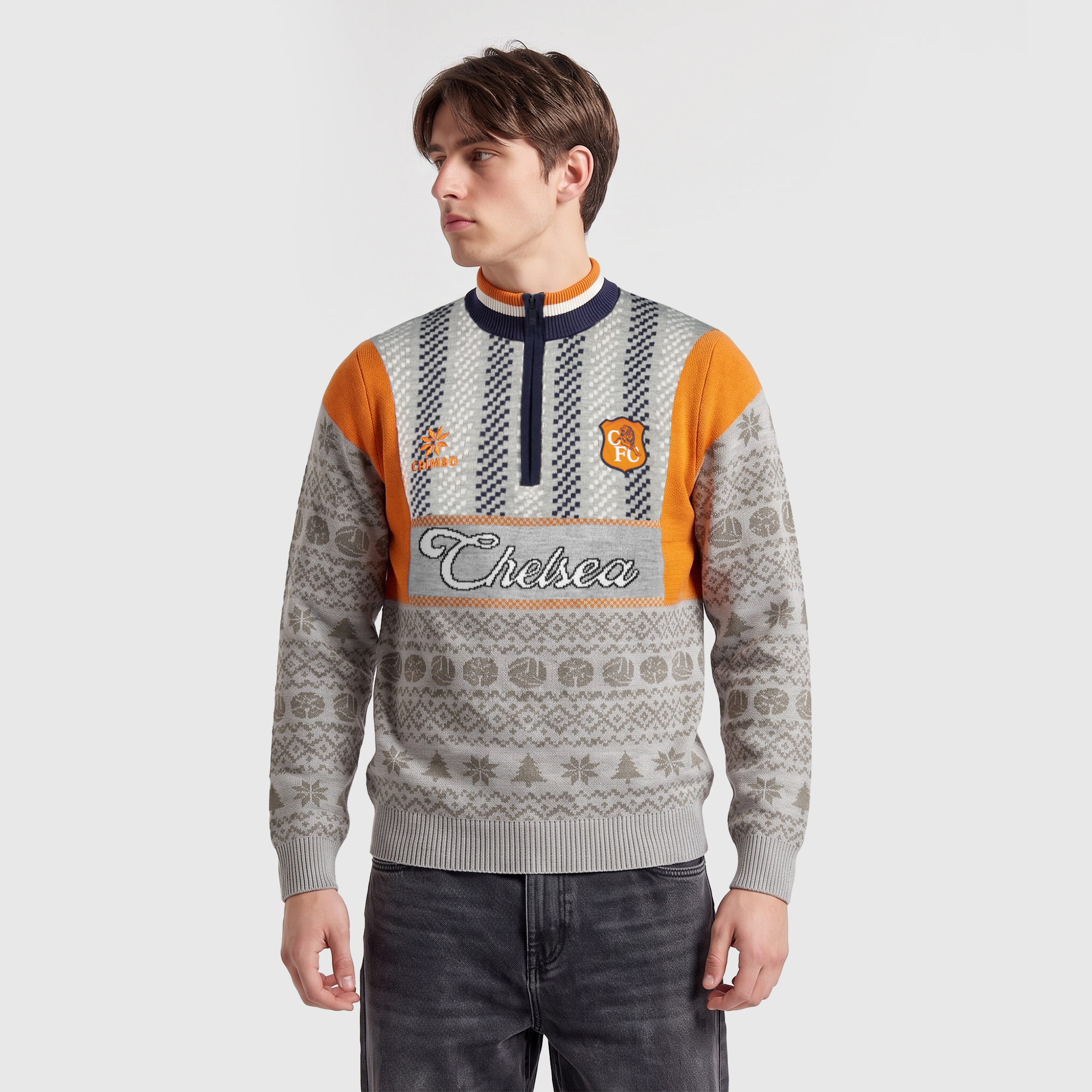 Chelsea Christmas Retro 1/4 Zip Jumper - Grey, , rebel_hi-res