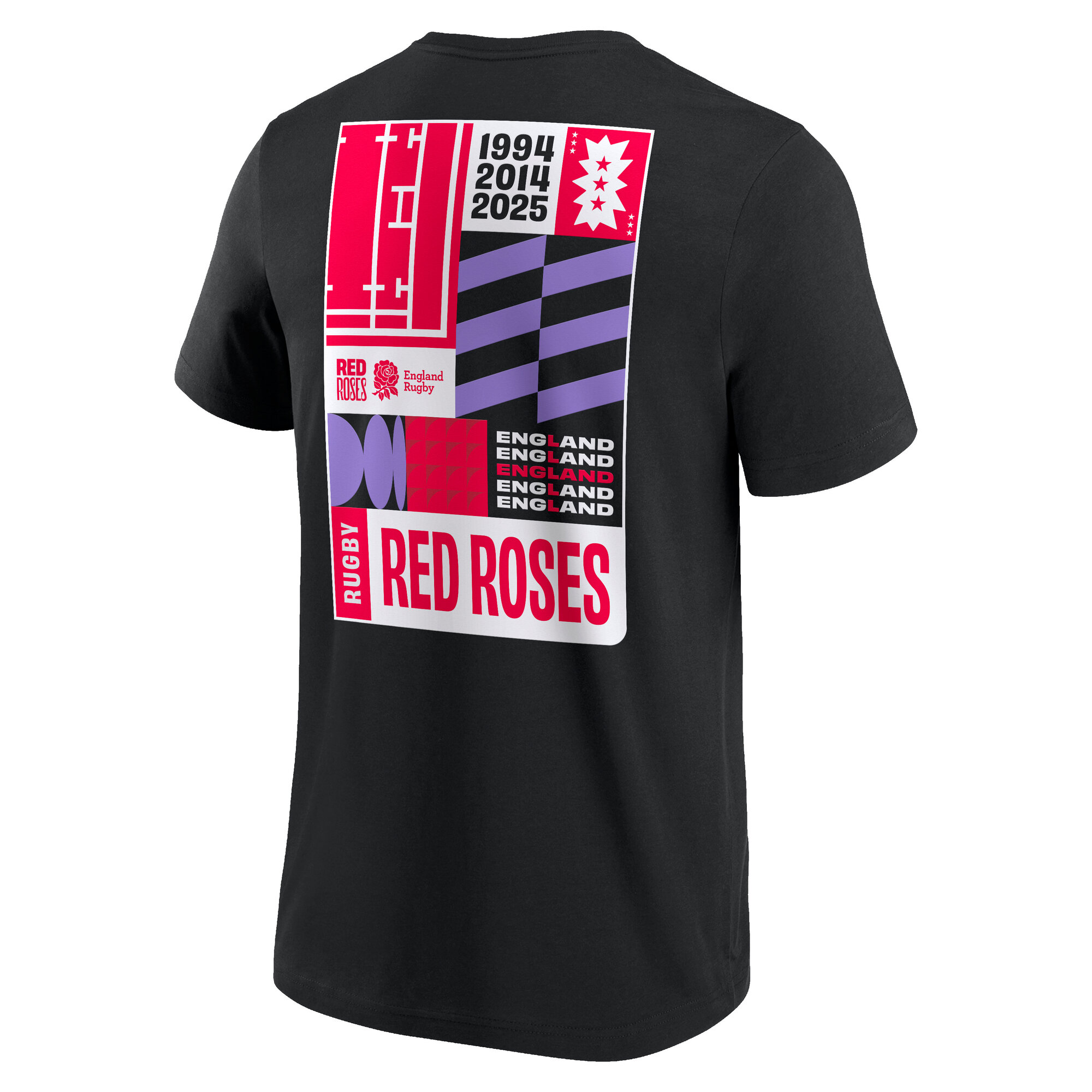 England Rugby Red Roses Art Graphic T-Shirt - Black, , rebel_hi-res