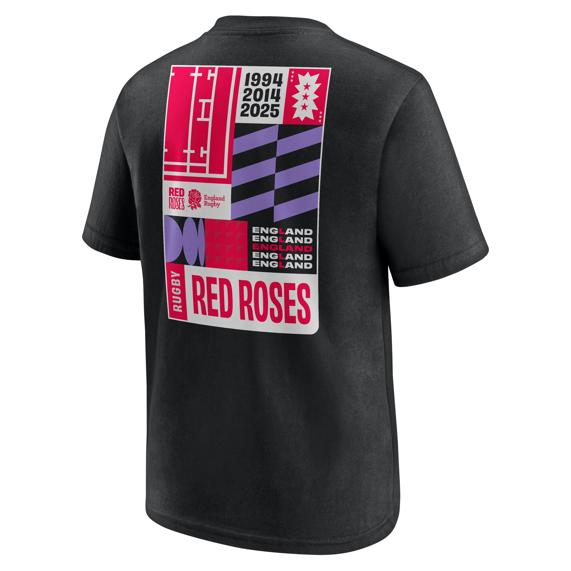 England Rugby Red Roses Art Graphic T-Shirt - Black - Juniors, , rebel_hi-res
