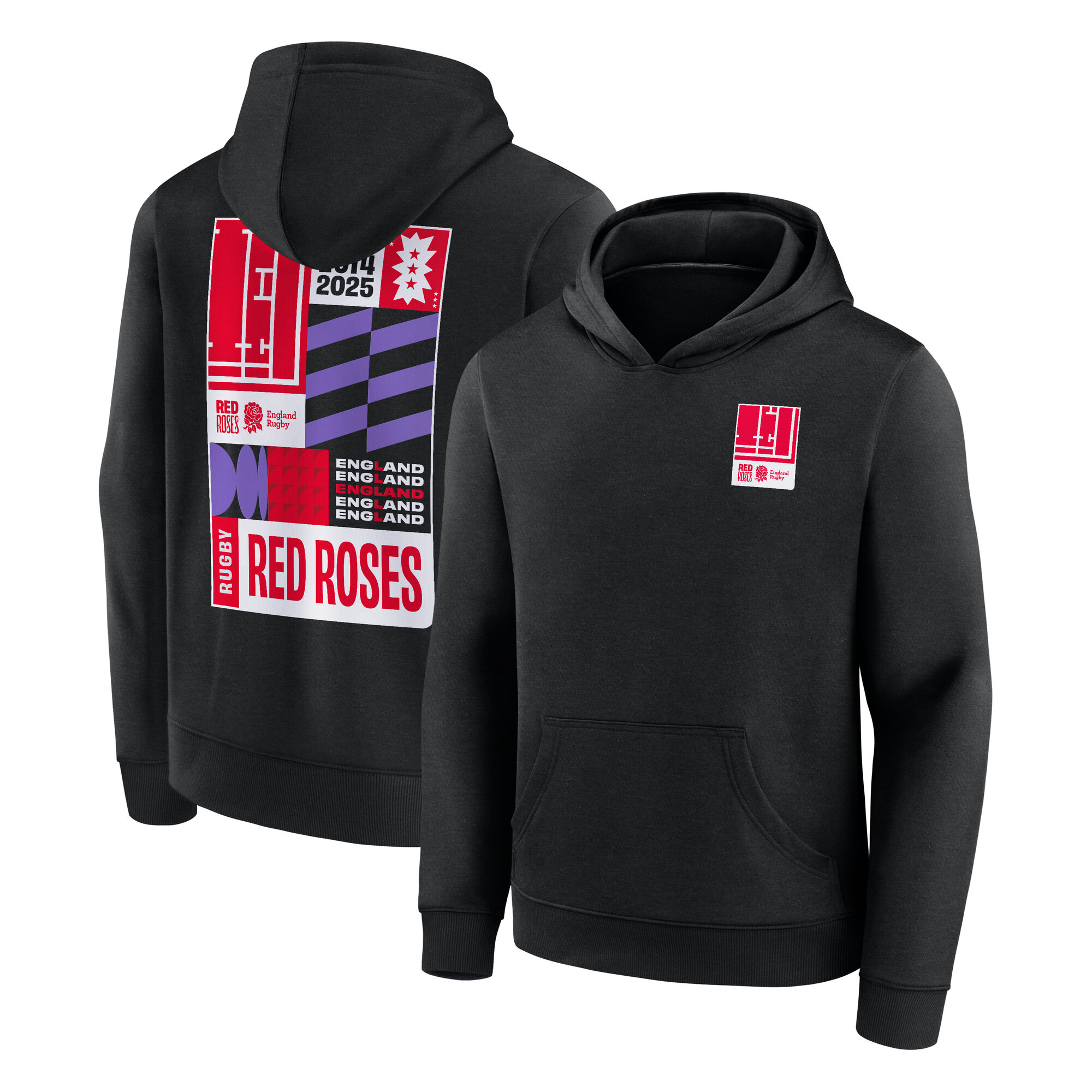 England Rugby Red Roses Art Graphic Hoodie - Black - Juniors, , rebel_hi-res