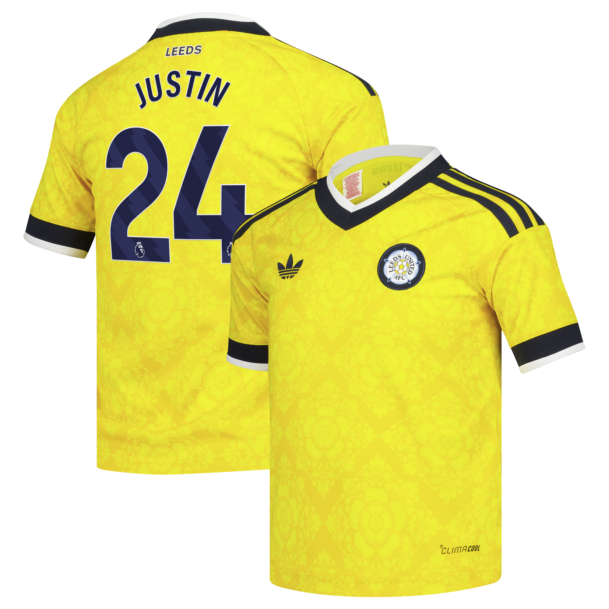Leeds United adidas Away Shirt 2026-27 - Kids with Justin 24 printing, , rebel_hi-res