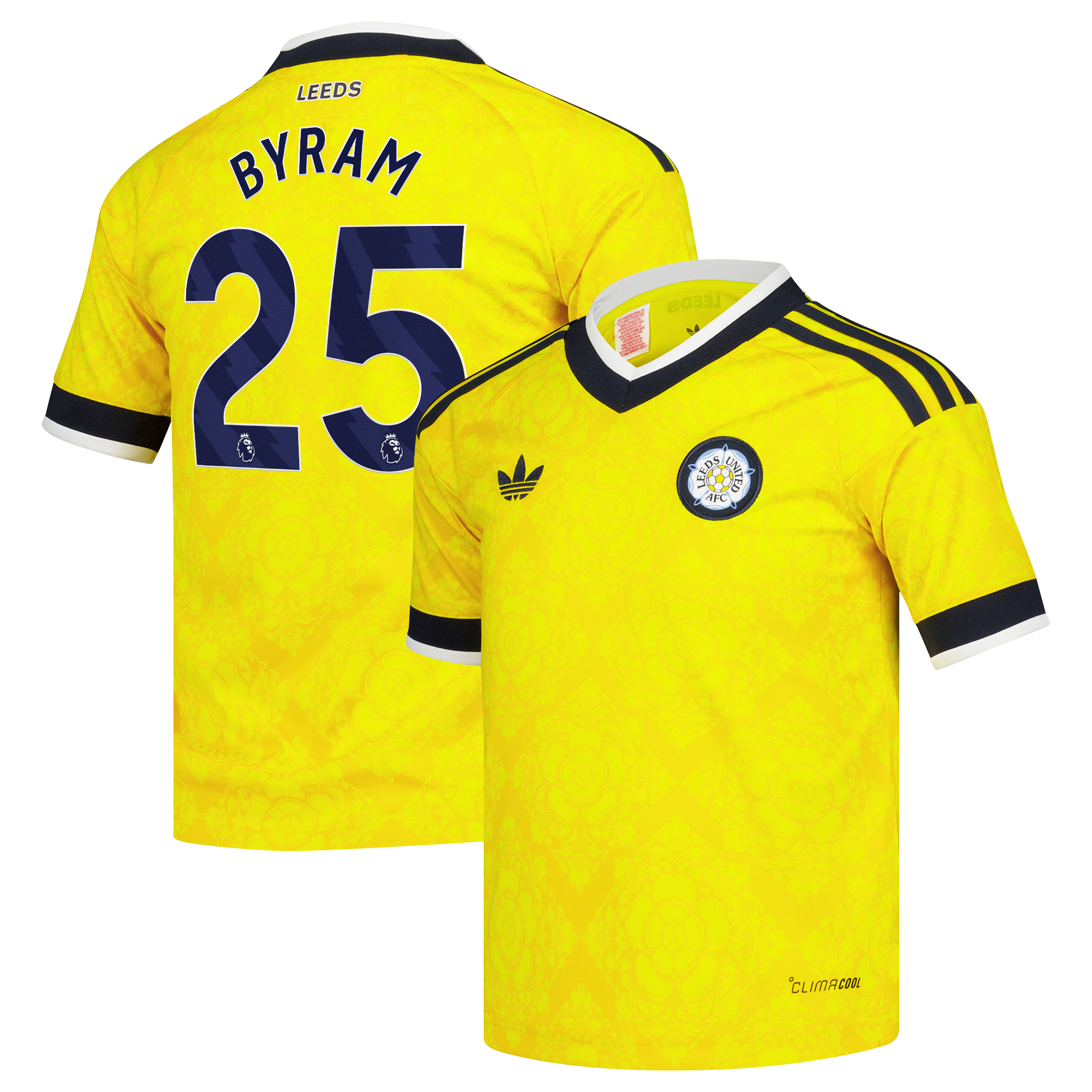 Leeds United adidas Away Shirt 2026-27 - Kids with Byram 25 printing, , rebel_hi-res