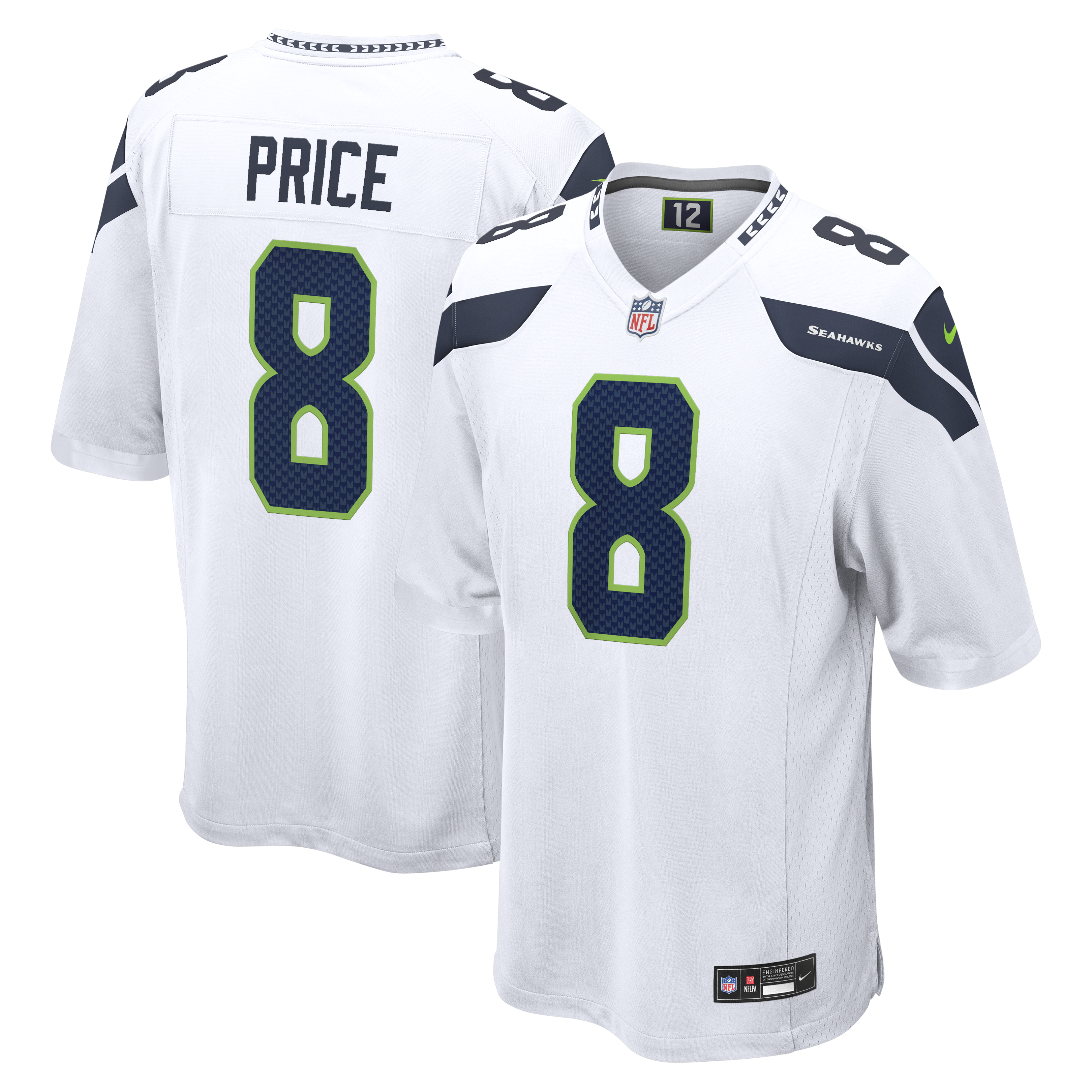 Seattle Seahawks Nike Game Road Jersey - White - Jadarian Price - Mens, , rebel_hi-res
