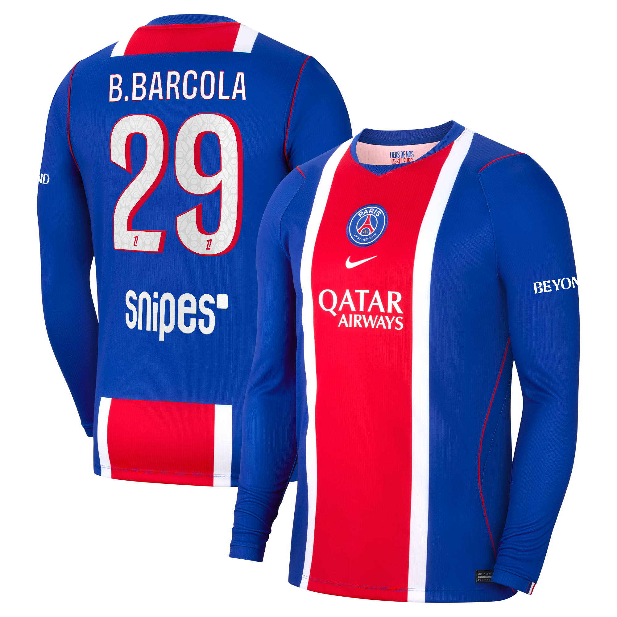 PSG Nike Home Stadium Long Sleeve Shirt 2026-27 with B.Barcola 29 printing, , rebel_hi-res