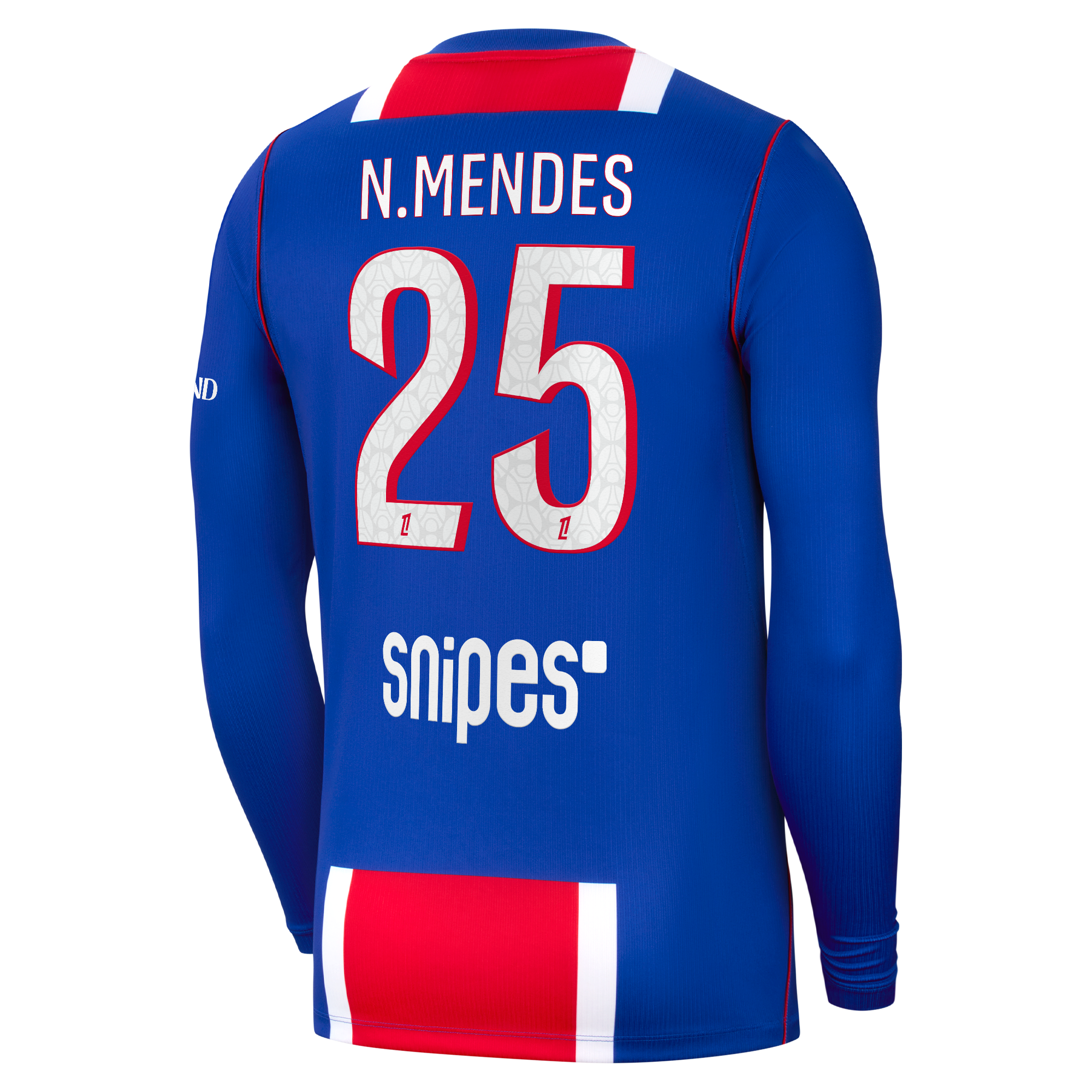 PSG Nike Home Stadium Long Sleeve Shirt 2026-27 with N.Mendes 25 printing, , rebel_hi-res