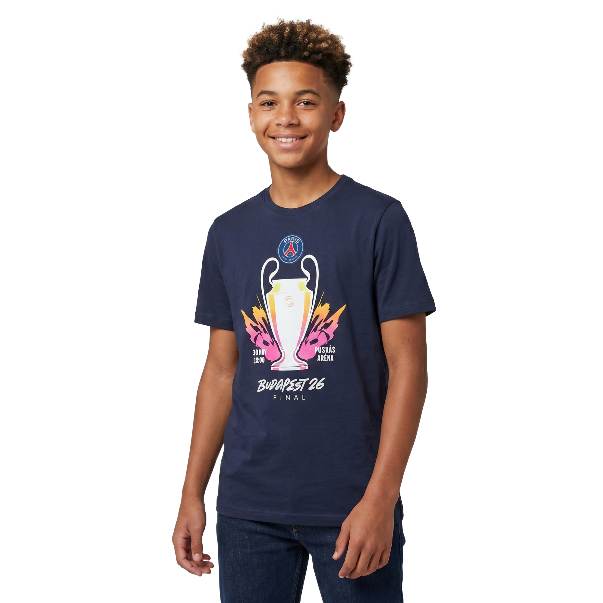Paris Saint-Germain UCL Finalist Budapest 2026 T-Shirt - Navy - Kids, , rebel_hi-res