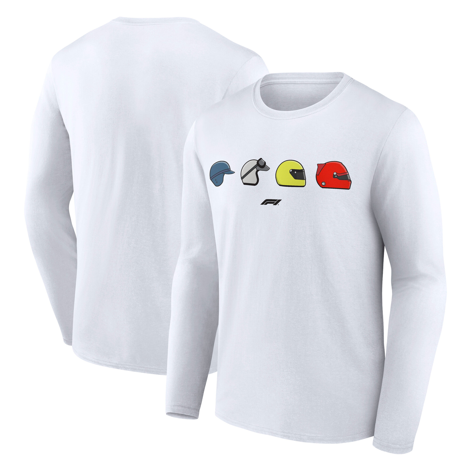 Formula 1 Heritage Racing Helmets Graphic Long Sleeve T-Shirt - White - Mens, , rebel_hi-res
