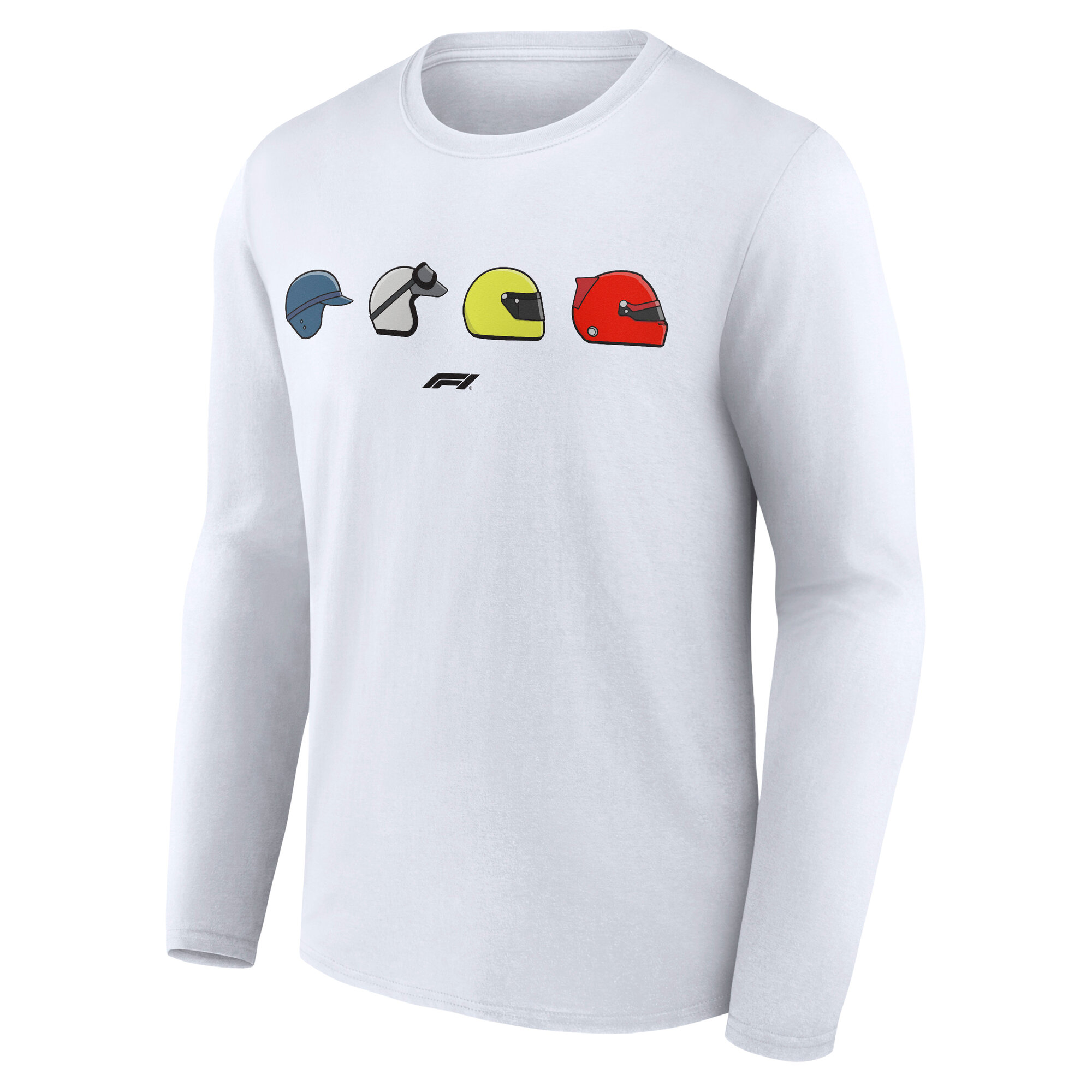 Formula 1 Heritage Racing Helmets Graphic Long Sleeve T-Shirt - White - Mens, , rebel_hi-res