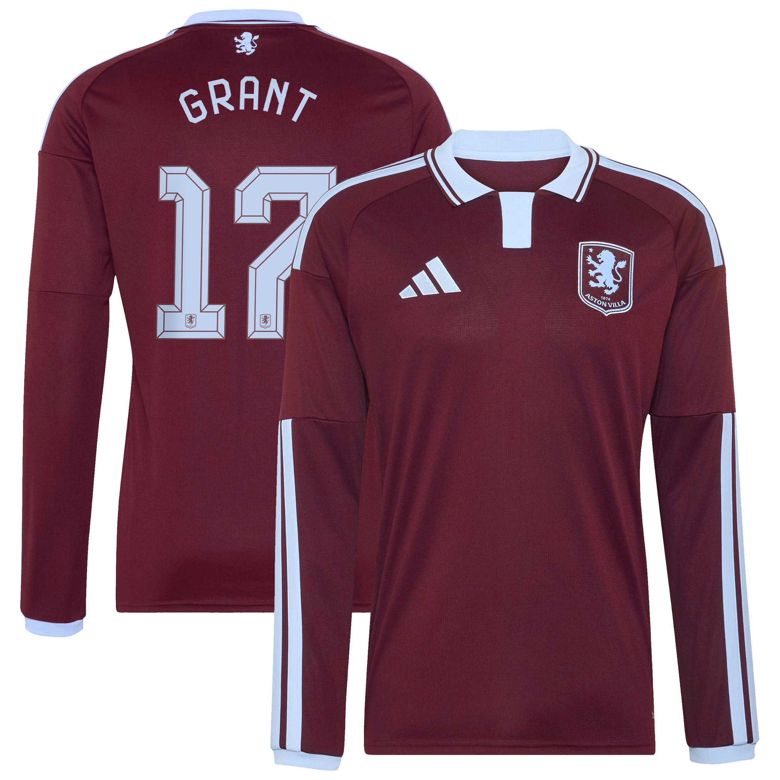 Aston Villa adidas Home Shirt 2026-27 - Long Sleeve with Grant 17 Cup printing, , rebel_hi-res