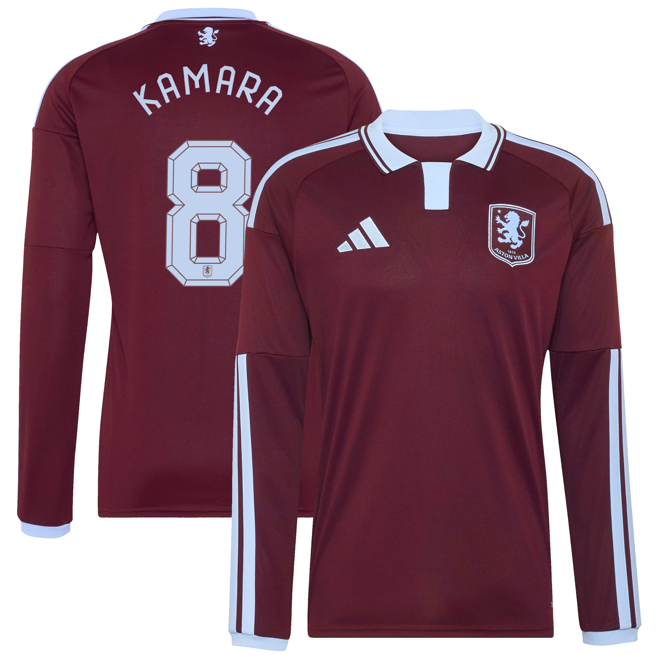 Aston Villa adidas Home Shirt 2026-27 - Long Sleeve with Kamara 8 Cup printing, , rebel_hi-res