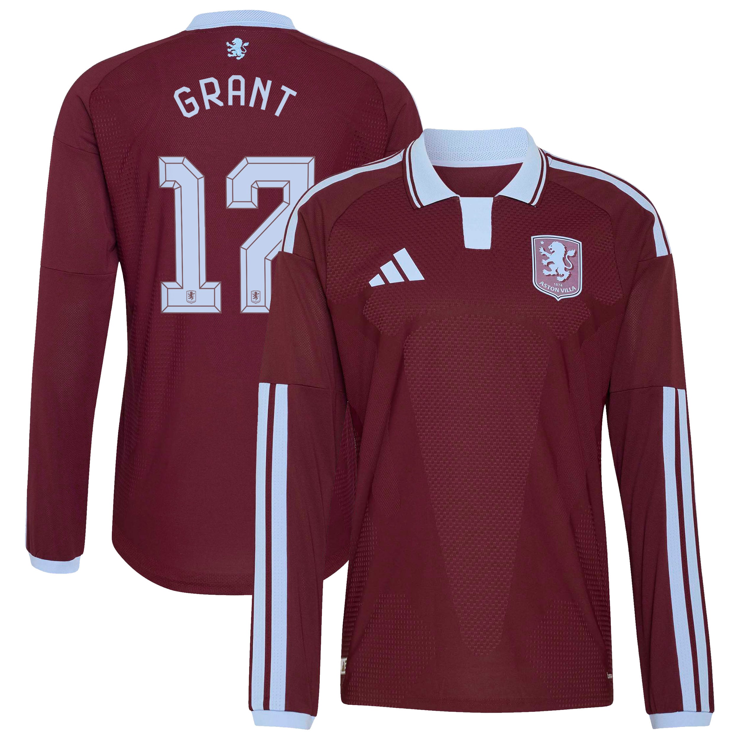 Aston Villa adidas Home Authentic Shirt 2026-27 - Long Sleeve with Grant 17 Cup printing, , rebel_hi-res