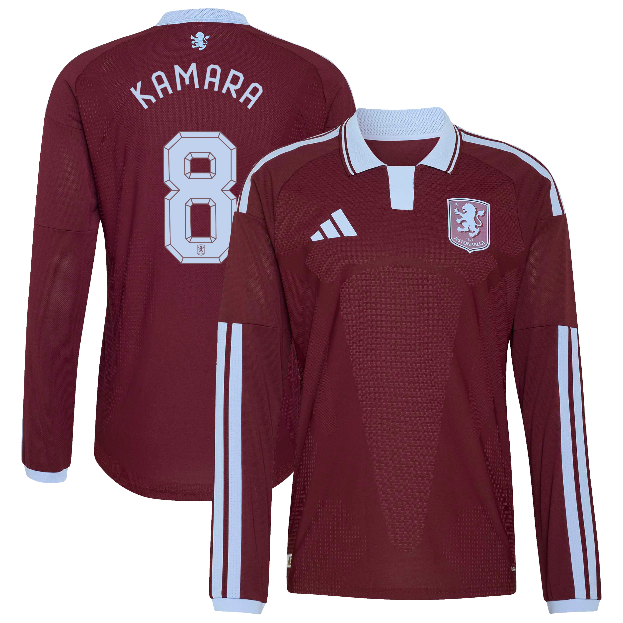 Aston Villa adidas Home Authentic Shirt 2026-27 - Long Sleeve with Kamara 8 Cup printing, , rebel_hi-res