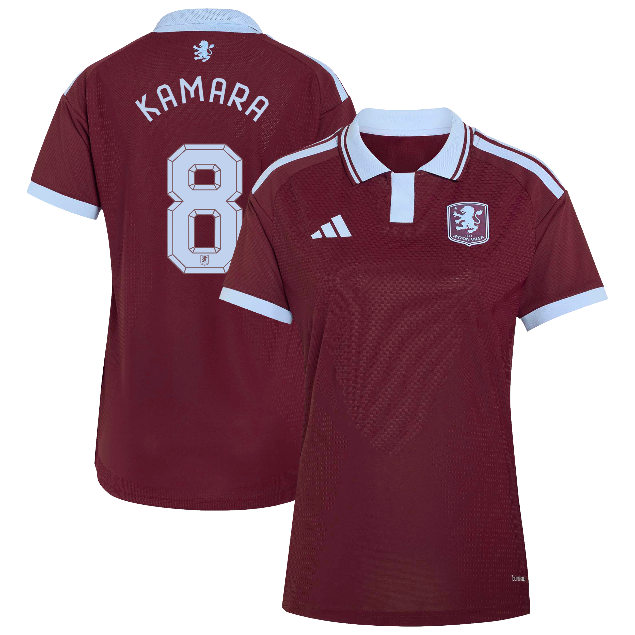 Aston Villa adidas Home Authentic Shirt 2026-27 - Womens with Kamara 8 Cup printing, , rebel_hi-res