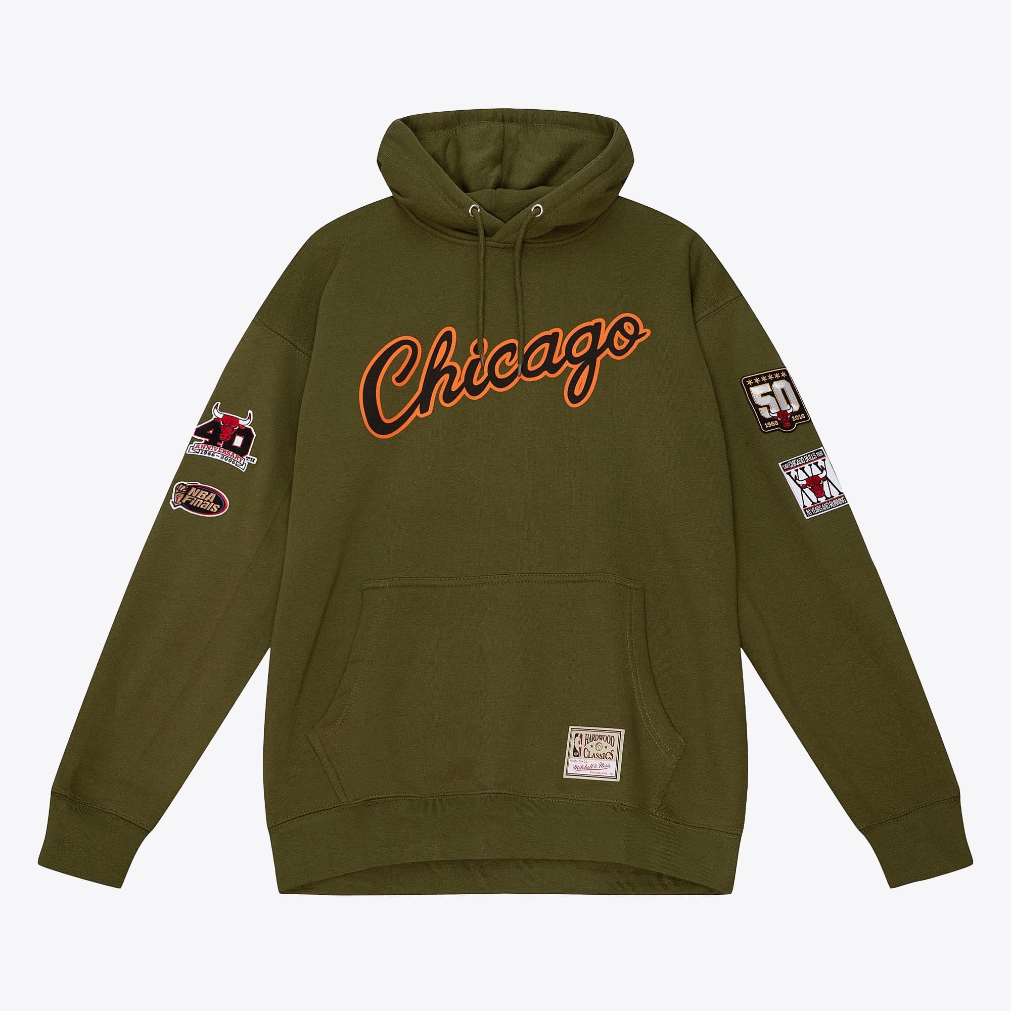 Chicago Bulls Mitchell & Ness Script Flight Hoodie - Olive - Mens